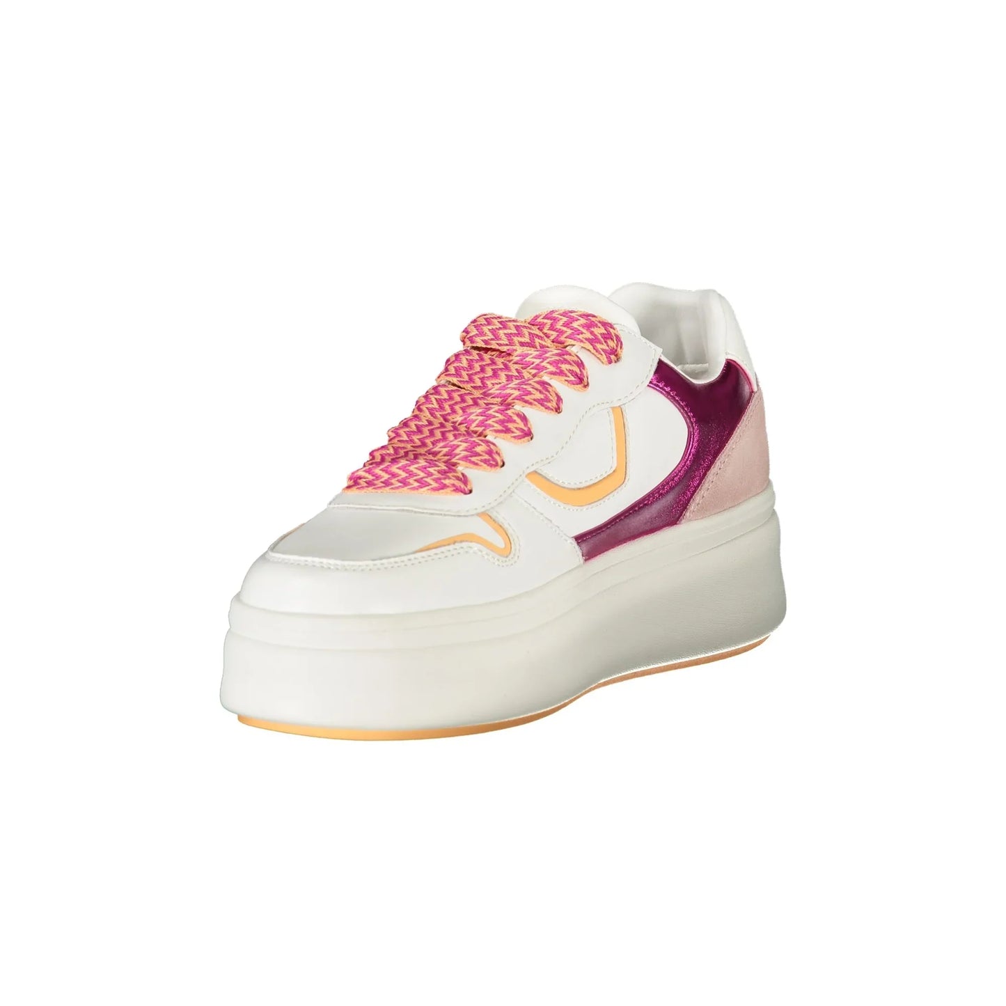 Weiße Damen-Sneaker von BLAUER mit Schnürsenkeln und fuchsiafarbenen/pinken Details