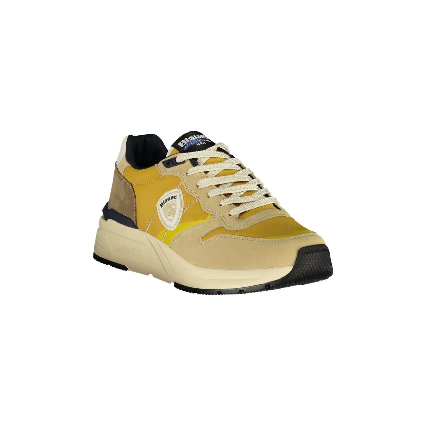 BLAUER Sneakers Uomo Beige con Dettagli Senape e Logo