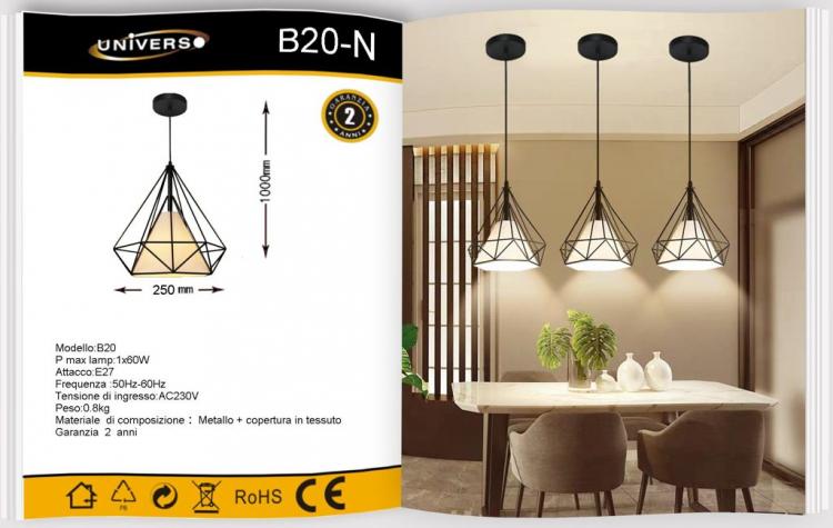 Modern Design Chandelier with Metal Frame and Fabric E27 Black B20-N
