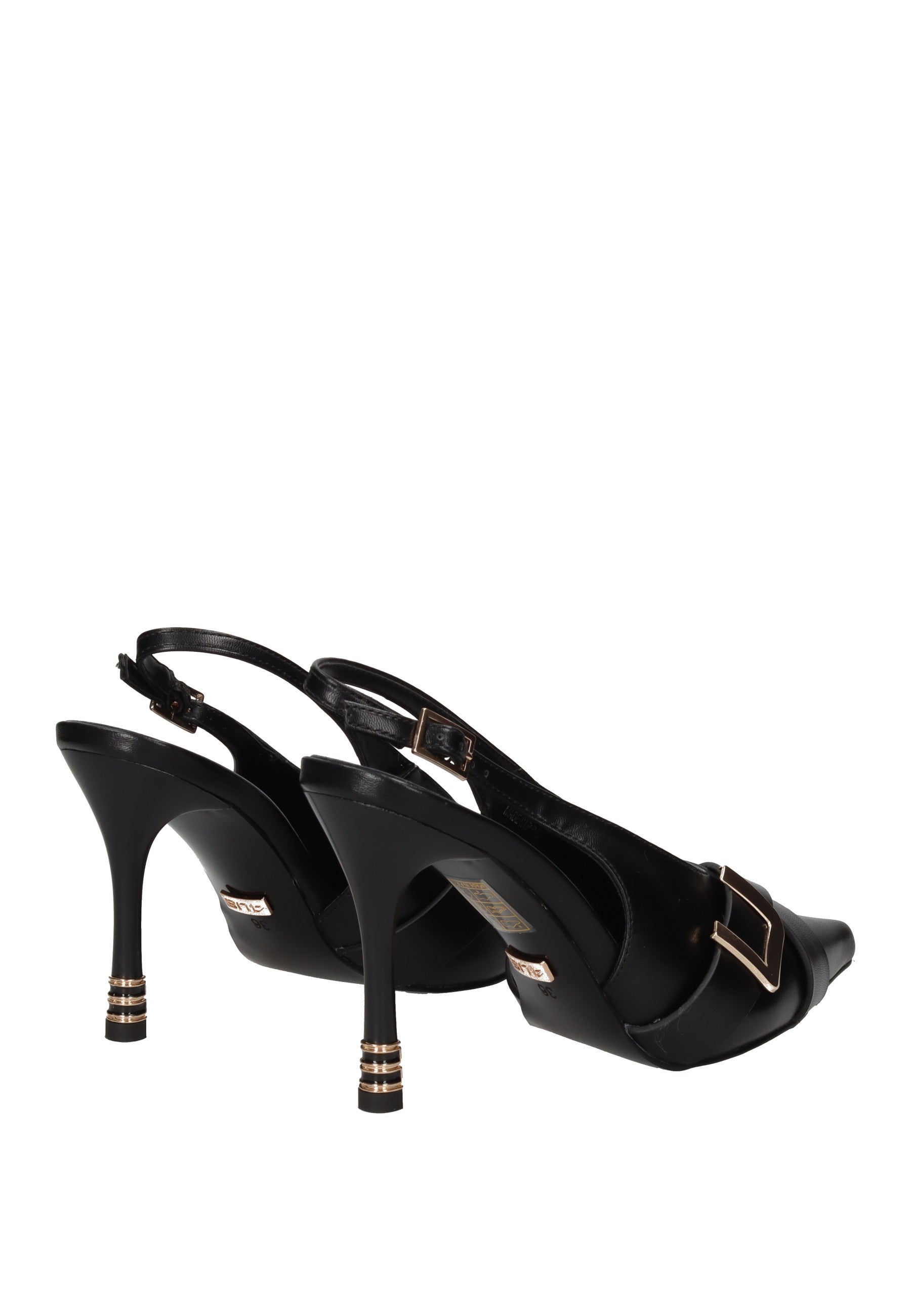 4K2611 Decollete aperto dietro PACIOTTI 4US heels with black ecopelle and decorative buckle.