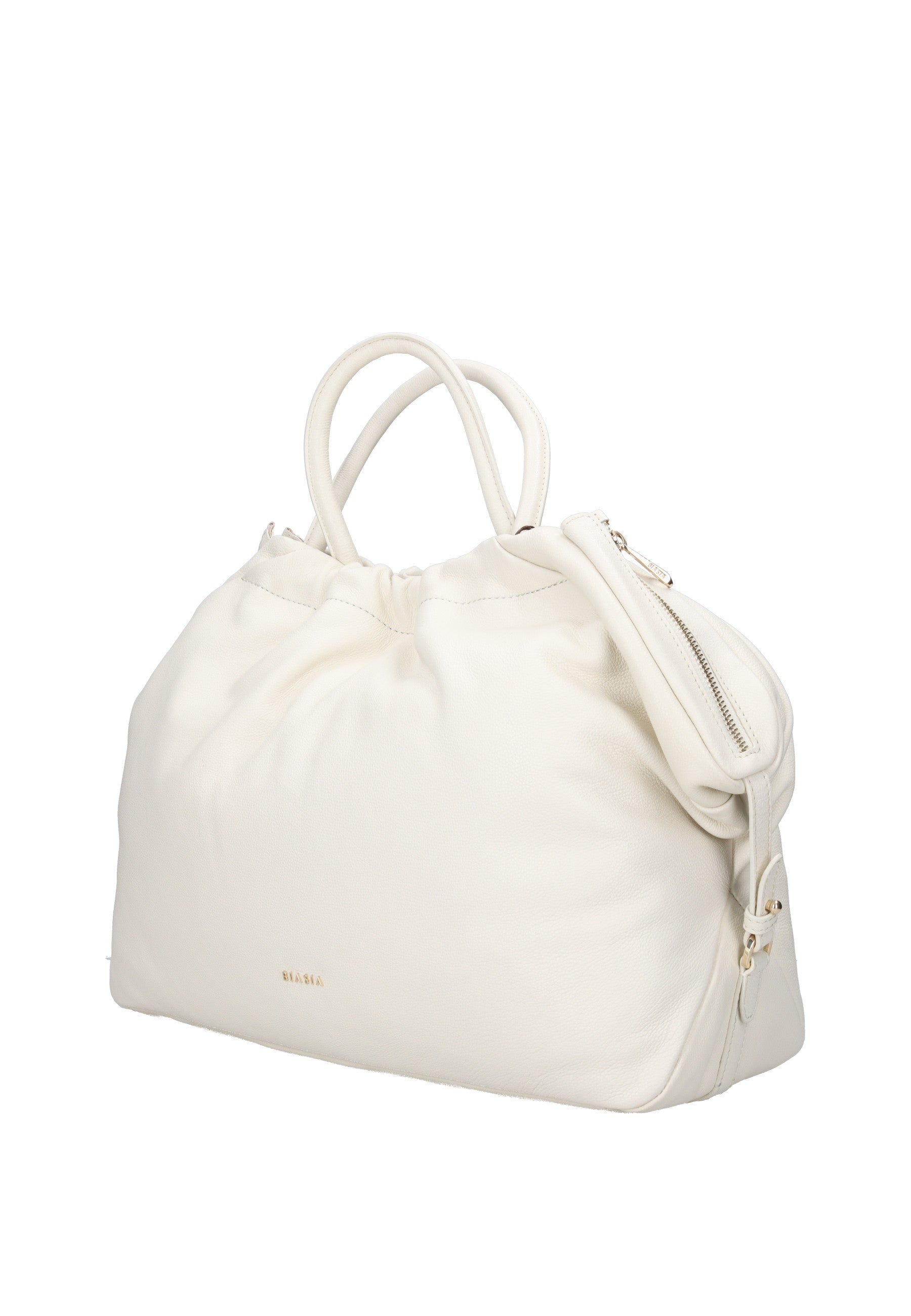 BIBP9E701 Borsa a mano FRANCESCO BIASIA in pelle nappa bianca elegante con tracolla regolabile.