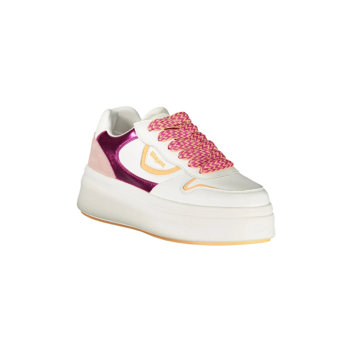 Weiße Damen-Sneaker von BLAUER mit Schnürsenkeln und fuchsiafarbenen/pinken Details