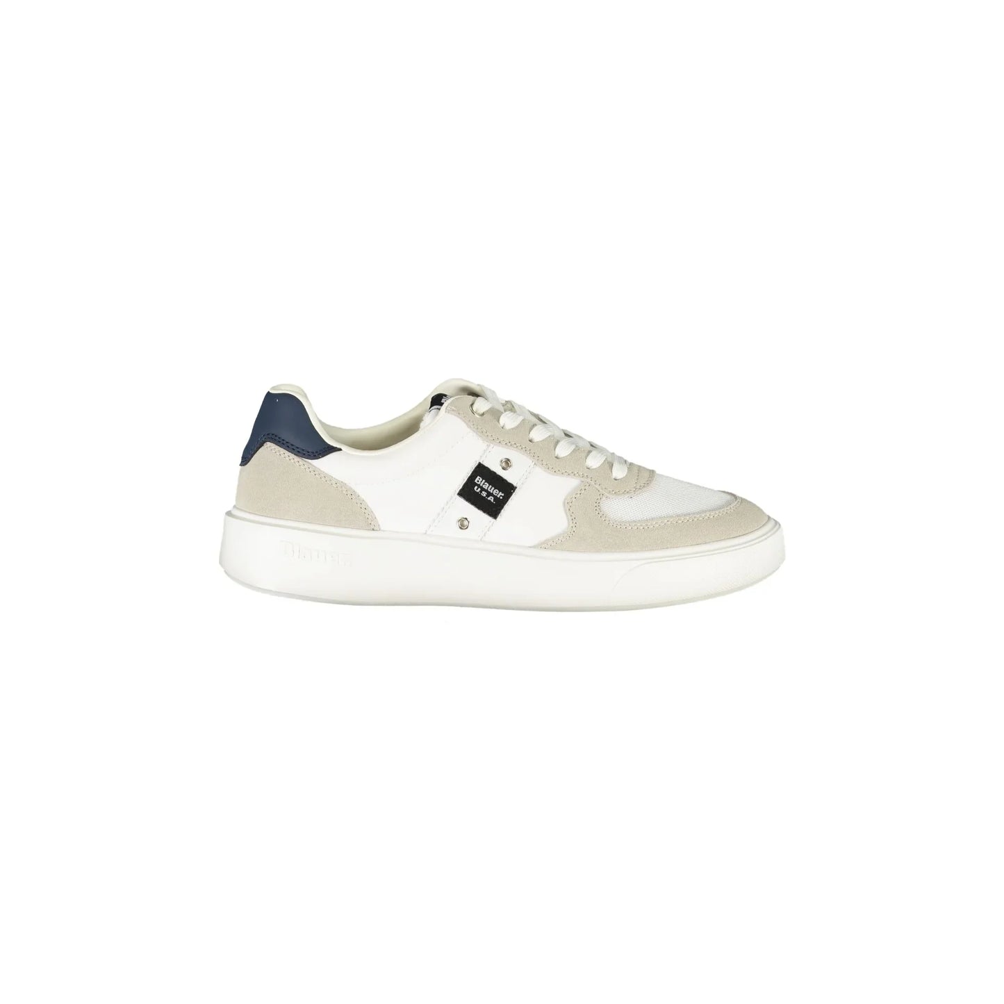 BLAUER Men's White Sneakers with Contrasting Details and Applique