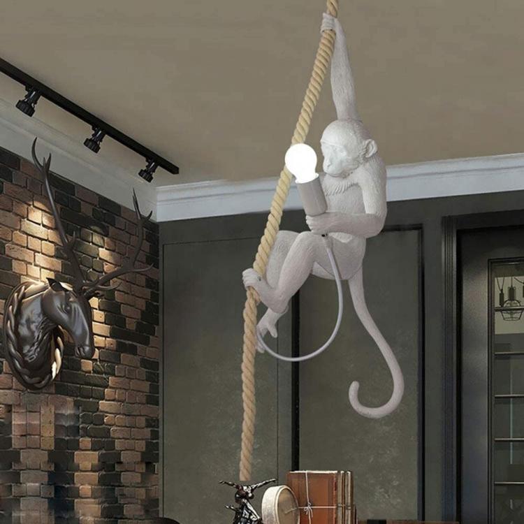 White Monkey Pendant Light on Hemp Rope E27 Wall Sconce | B46