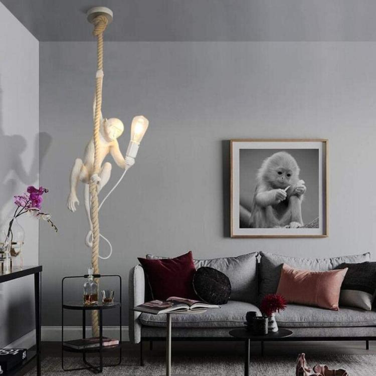 White Monkey Pendant Light on Hemp Rope E27 Wall Sconce | B46