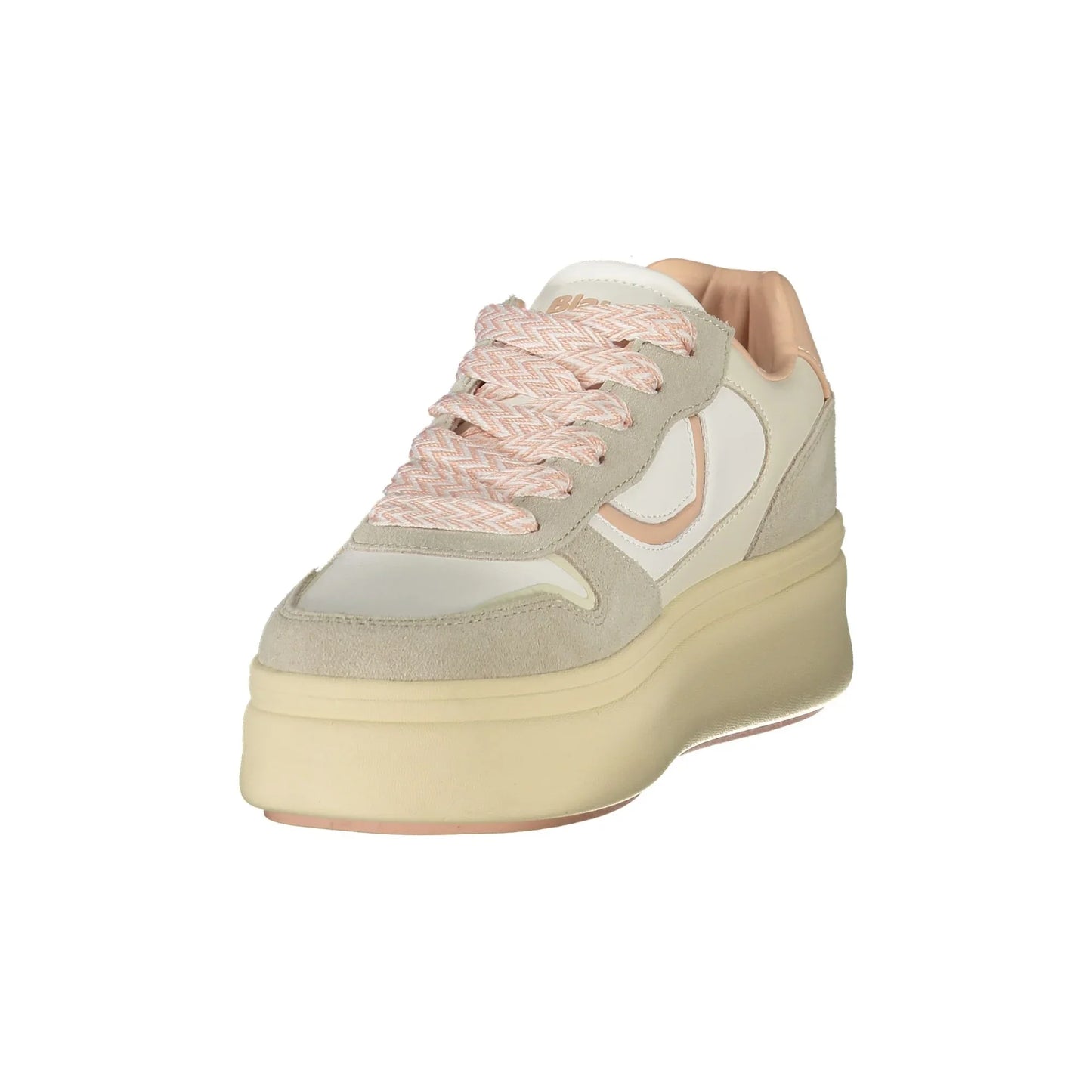 Weiße Damen-Sneaker von BLAUER mit Schnürsenkeln und cremefarbenen/rosa Details 
