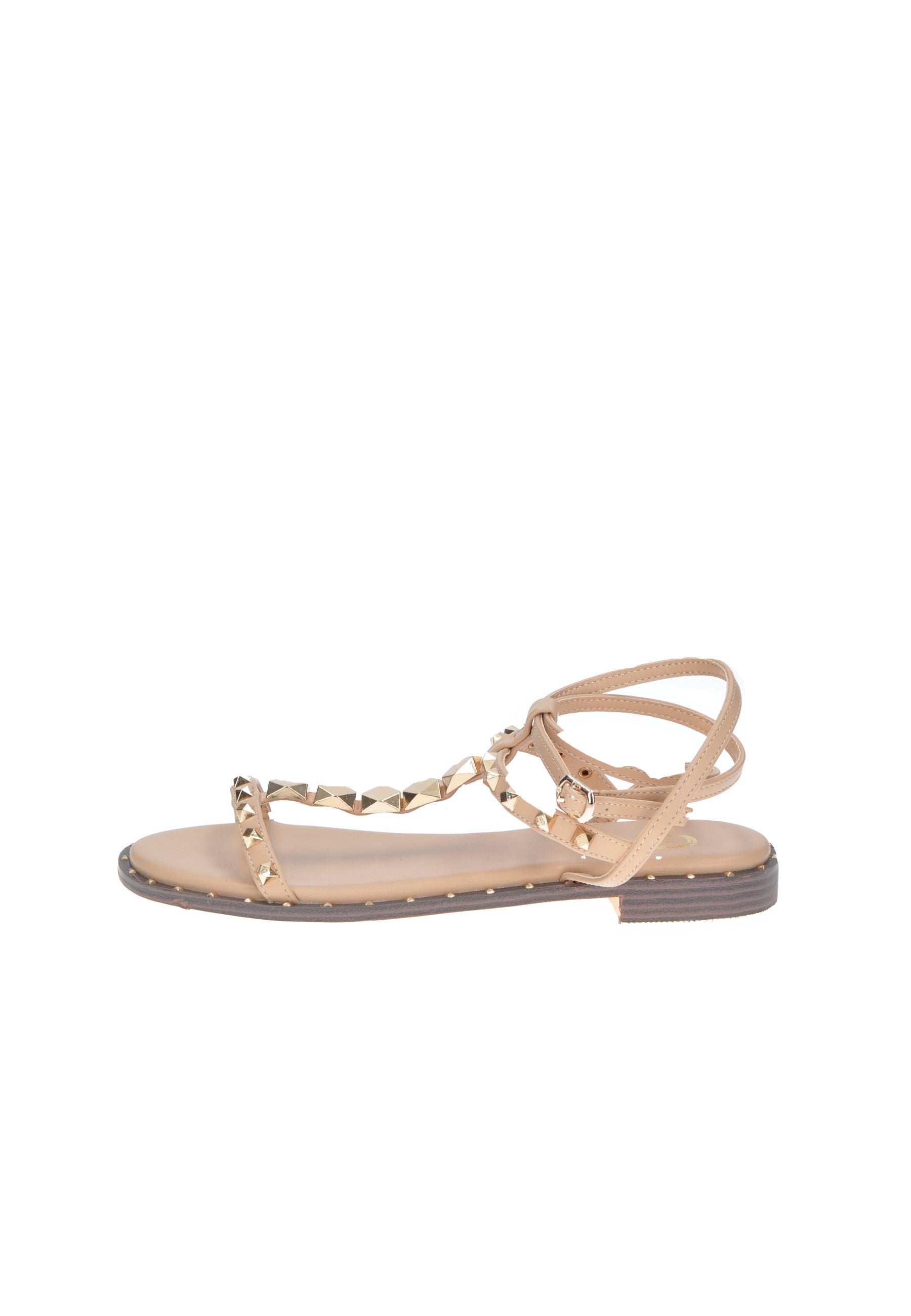 GD243 Sandalo GOLD&GOLD, ecopelle sandalo con cinturino e dettagli dorati, tacco basso, stile e comfort.