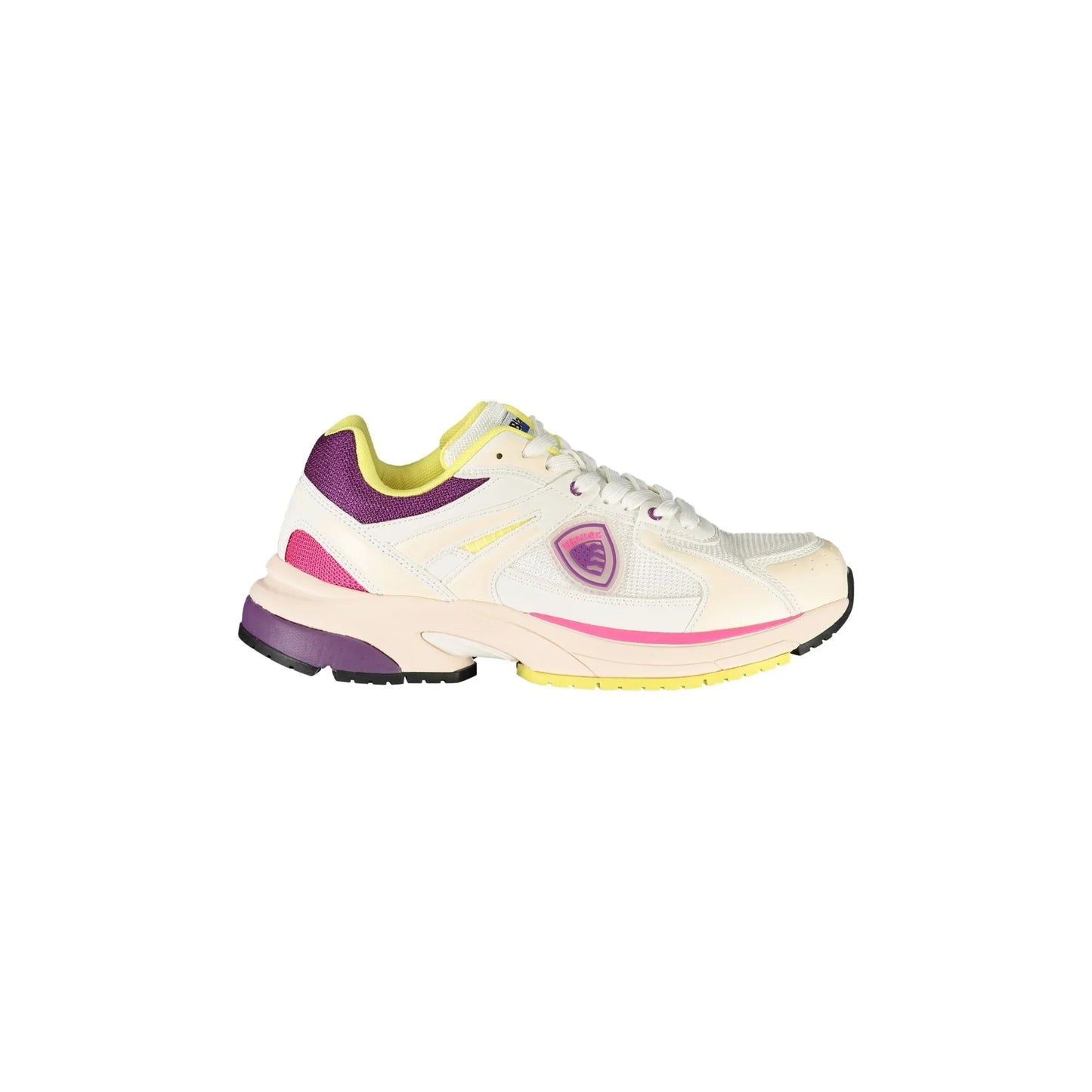 BLAUER Damen-Sneaker in Weiß mit Schnürung und lila/rosa/gelben Details