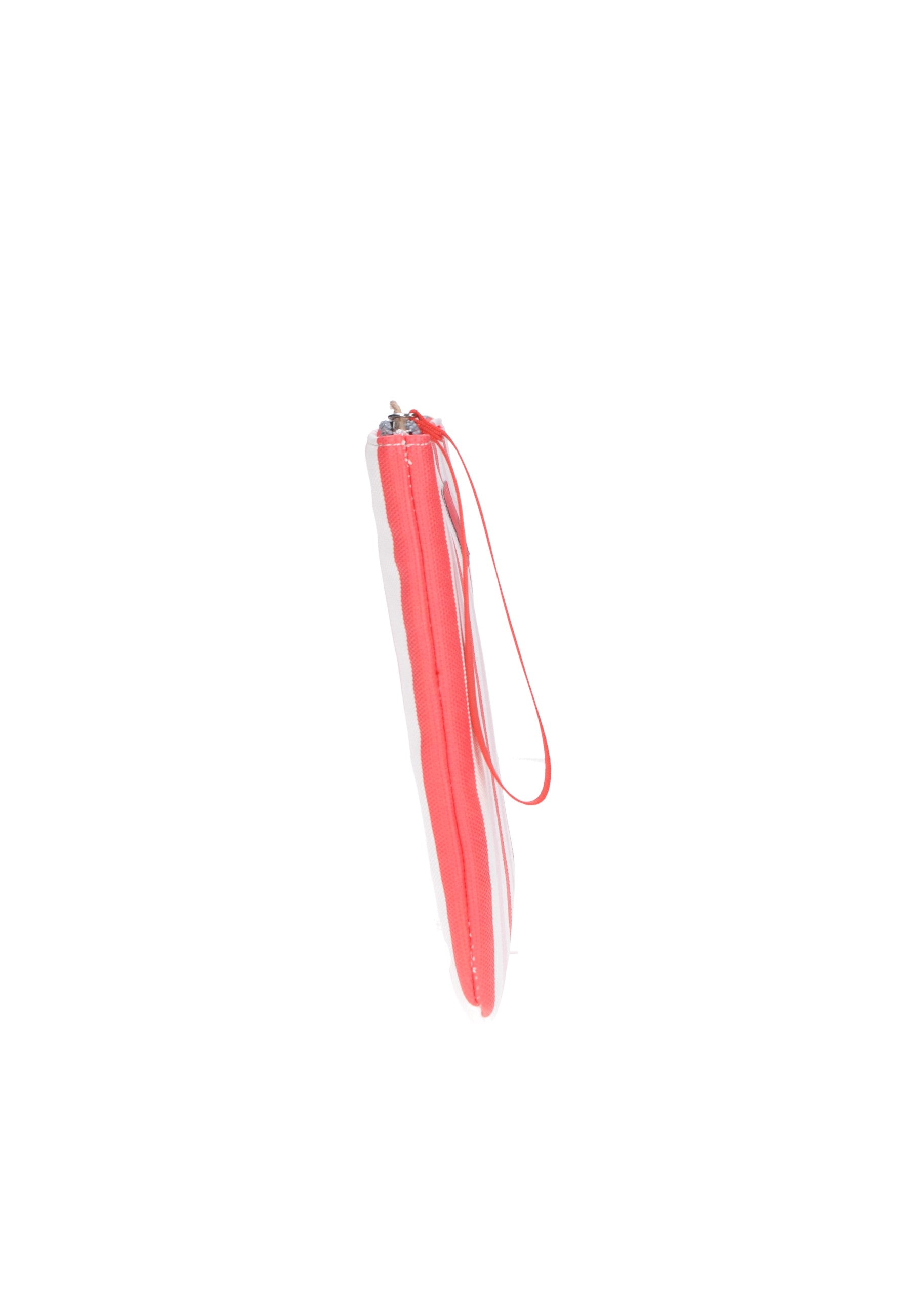 Pochette KUVE' in tessuto rosa, chiusura con cerniera, ideale per spiaggia e uso quotidiano, dimensioni 32x22x2 cm.