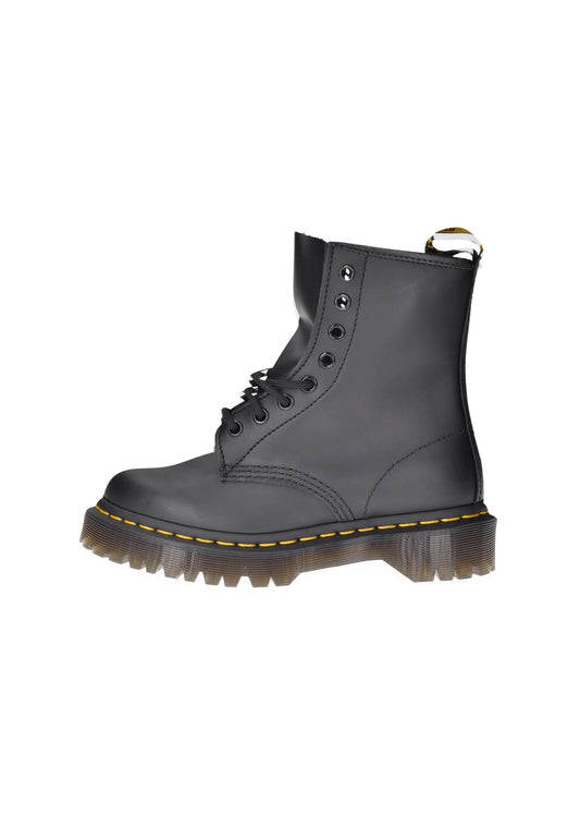 Dr. Martens 1460 Bex black leather boot with lace closure and rubber sole for a rugged, stylish look.