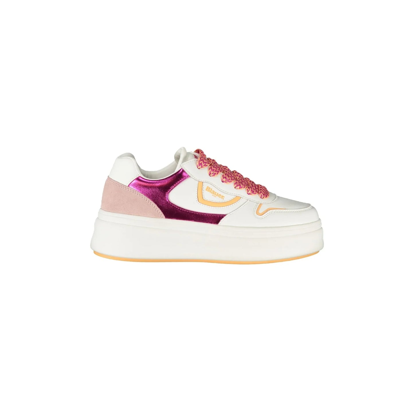 Weiße Damen-Sneaker von BLAUER mit Schnürsenkeln und fuchsiafarbenen/pinken Details