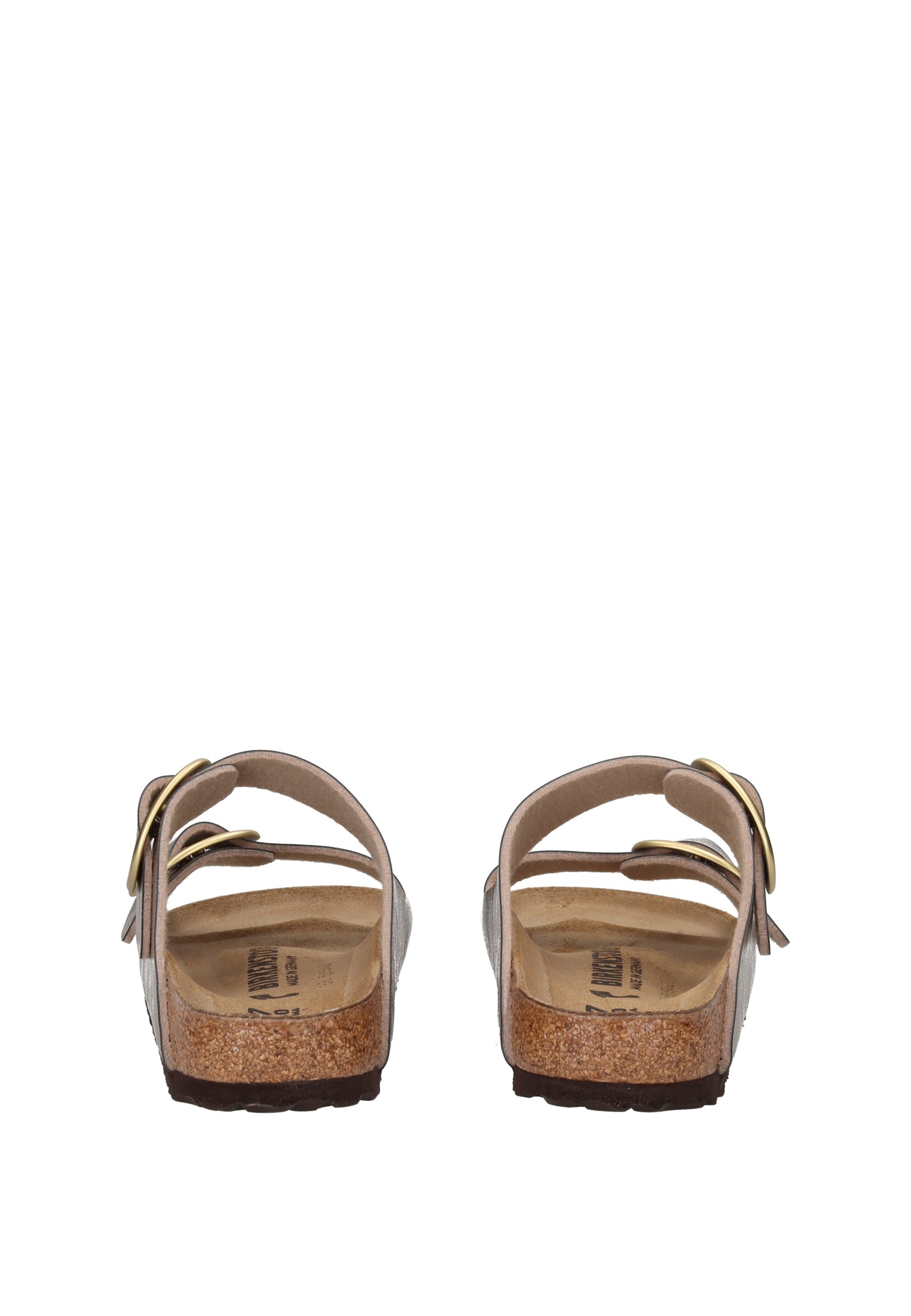 Viste posteriori del 1020882 Sandalo BIRKENSTOCK con plantare in sughero e due cinturini con fibbie regolabili.