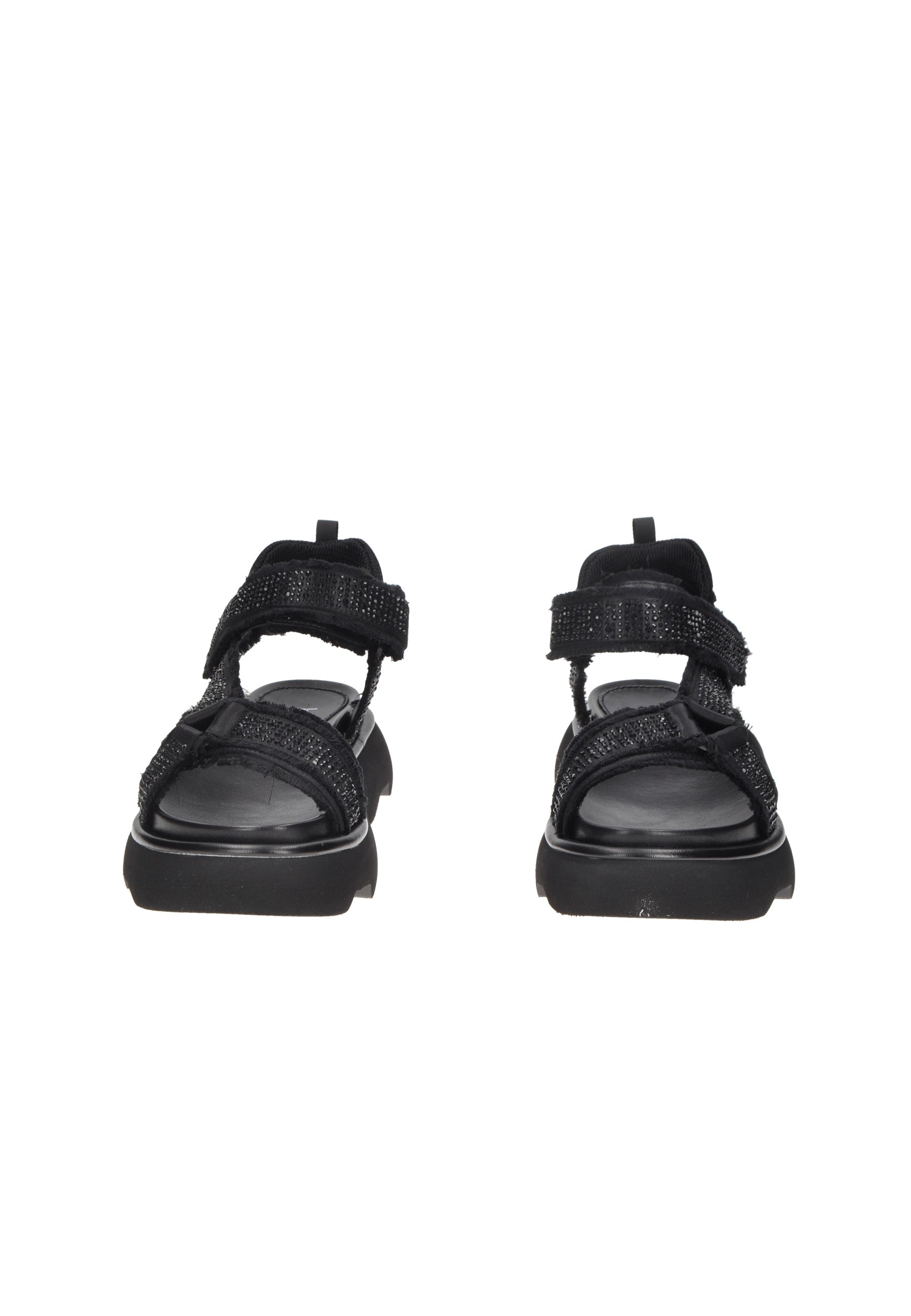 TJ522 Sandalo JEANNOT, black sandals with velcro straps and cushioned footbed for comfort and style.