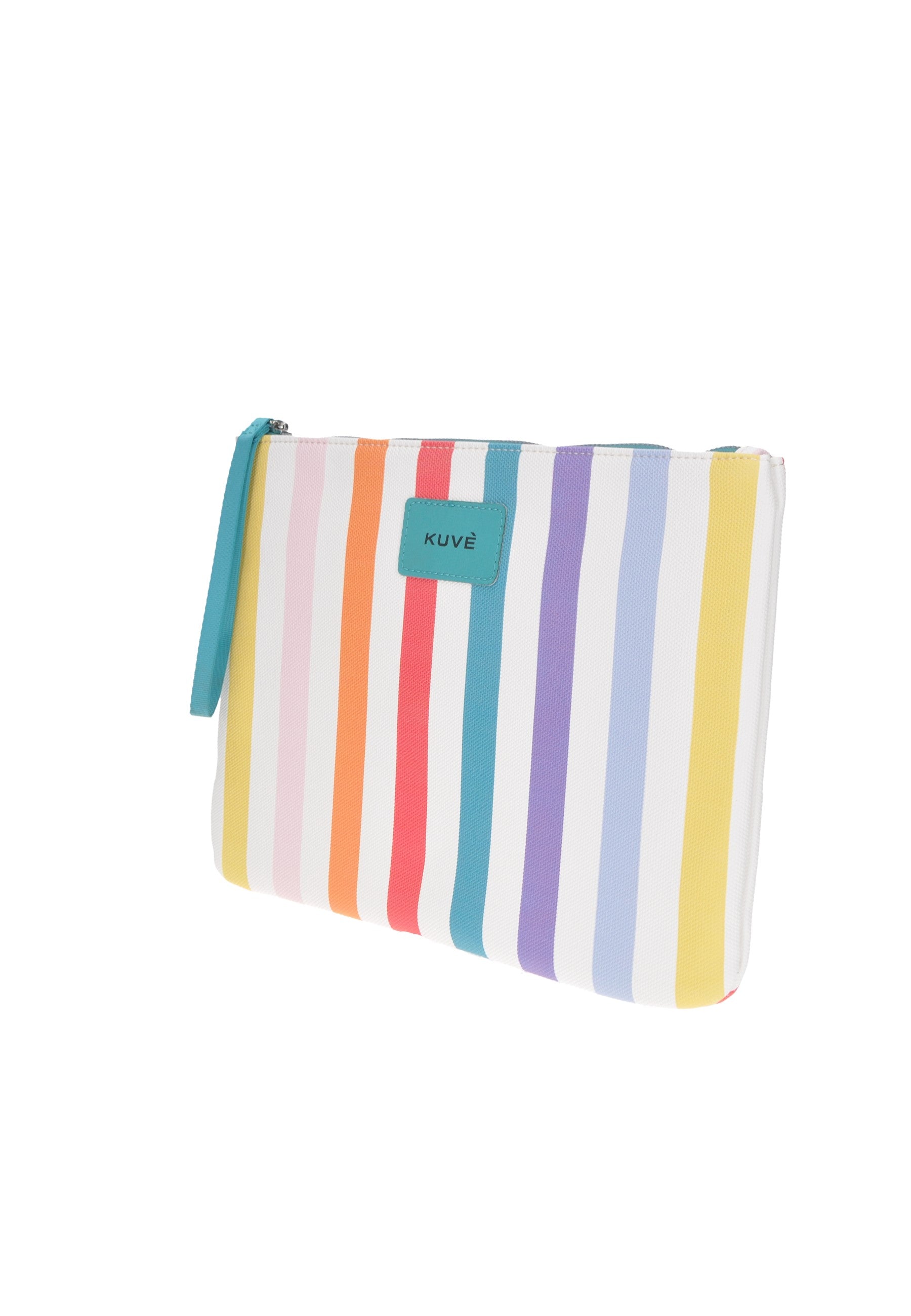 KBE31A528 Pochette KUVE' mare Ibiza in tessuto con strisce colorate, chiusura con cerniera, dimensioni 32x22x2 cm.
