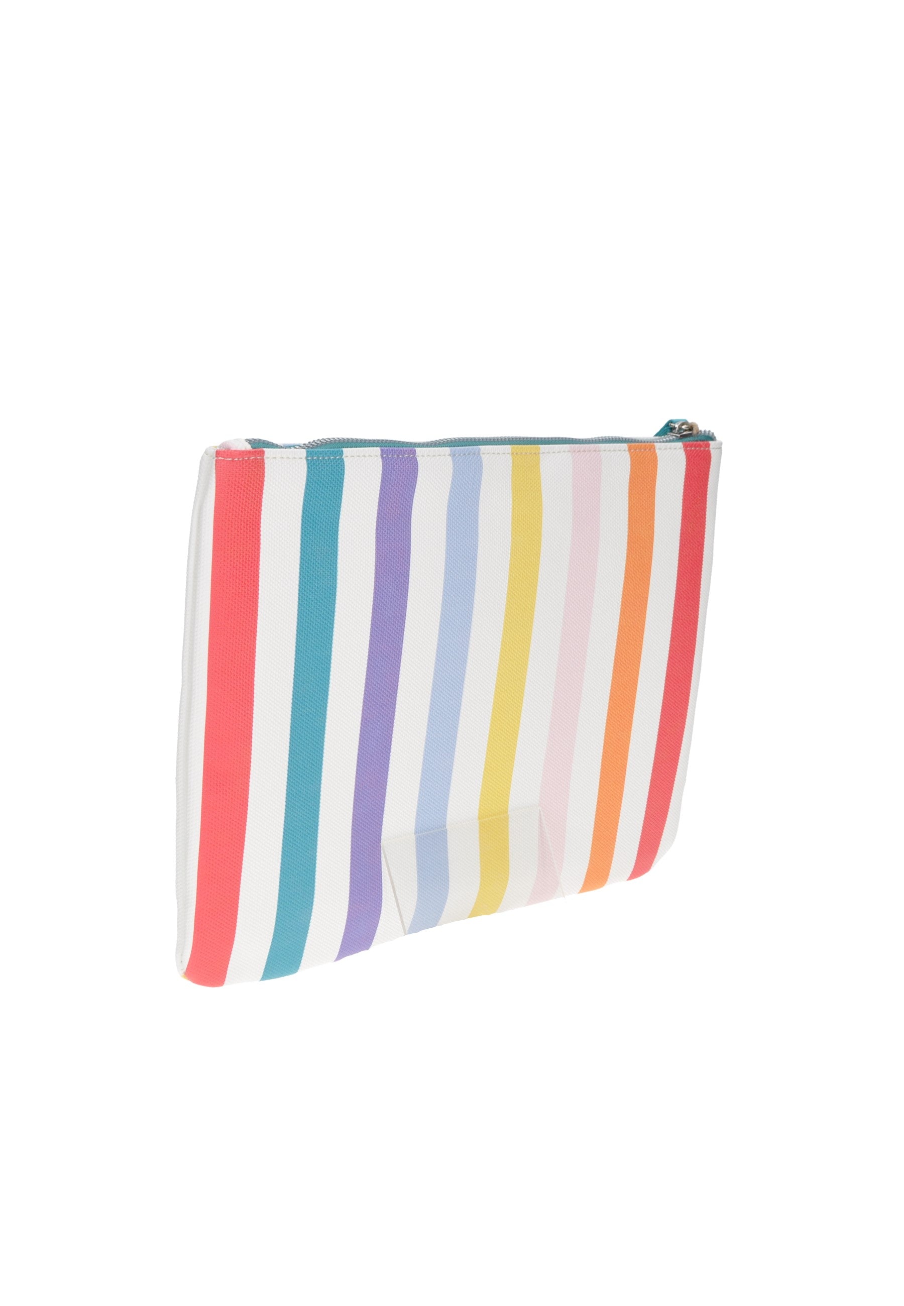 KBE31A528 Pochette KUVE' con strisce colorate, ideale per la spiaggia e come borsa frigo, misura 32x22x2 cm.