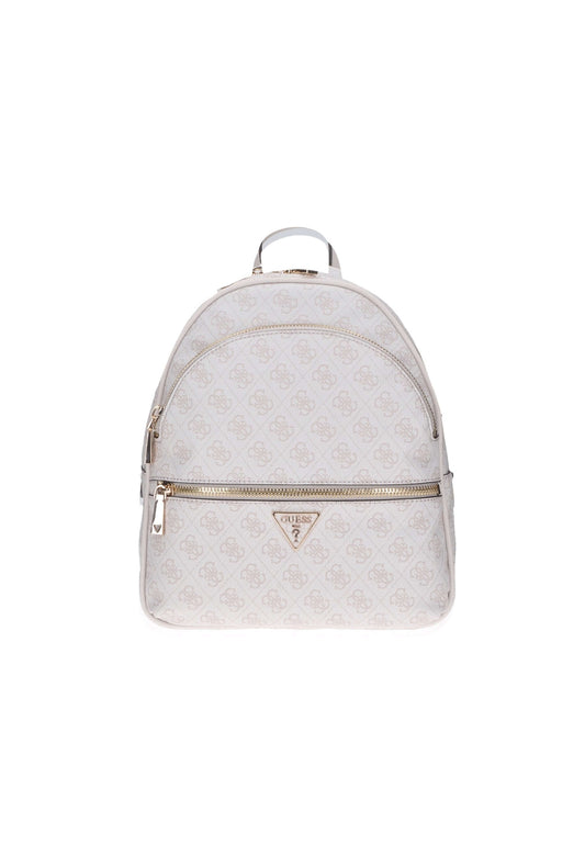 GUESS Manhattan Zaino in ecopelle con chiusura lampo, metalleria argento e logo triangolo, 28x33,5x12 cm.