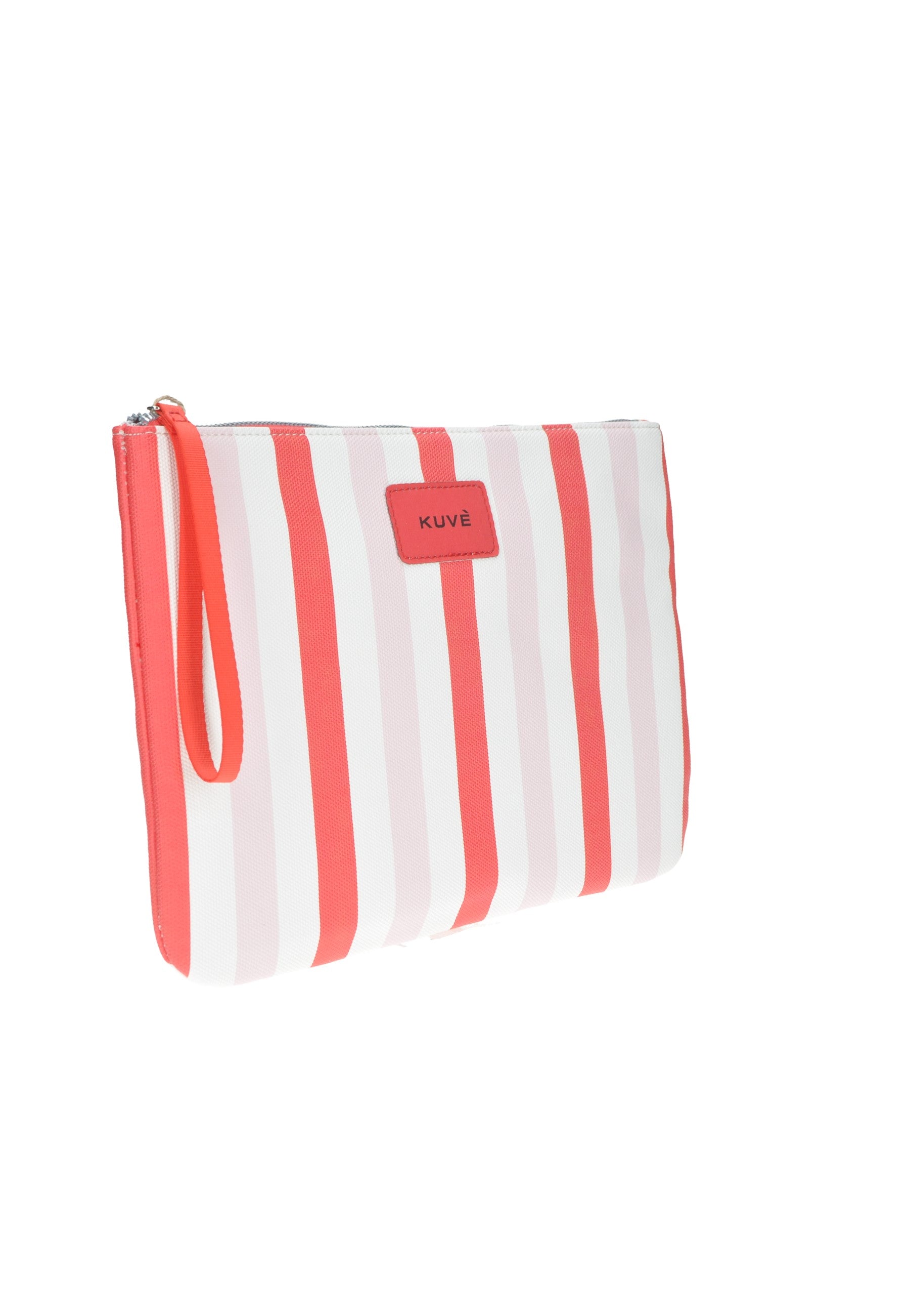 KBE31A528 Pochette KUVE' in striped fabric, ideal for beach days, with zipper closure and stylish design.