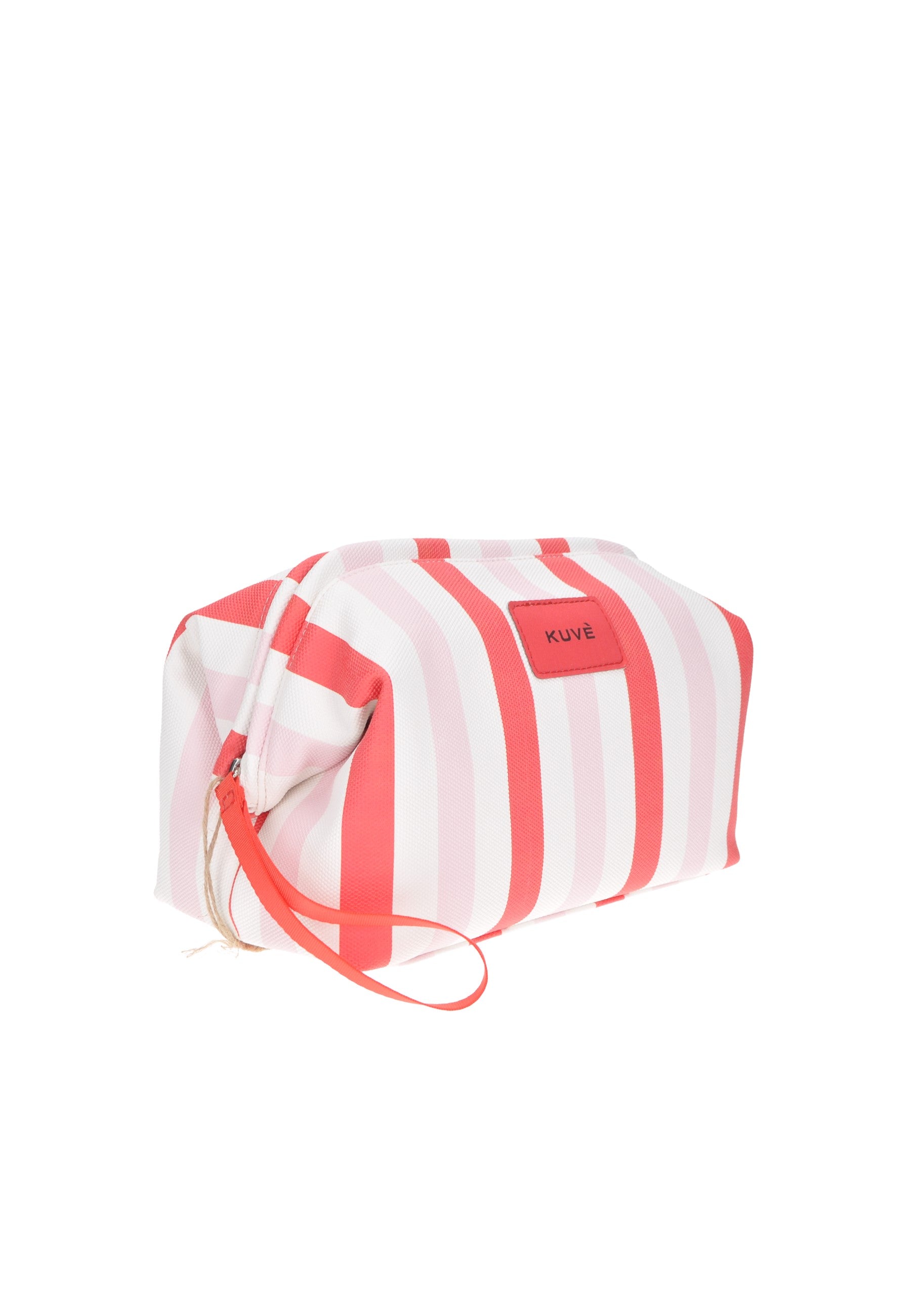 KBE31A661 Pochette KUVE' in pink and white stripes, compact beach bag with zipper, 24x17x13 cm.