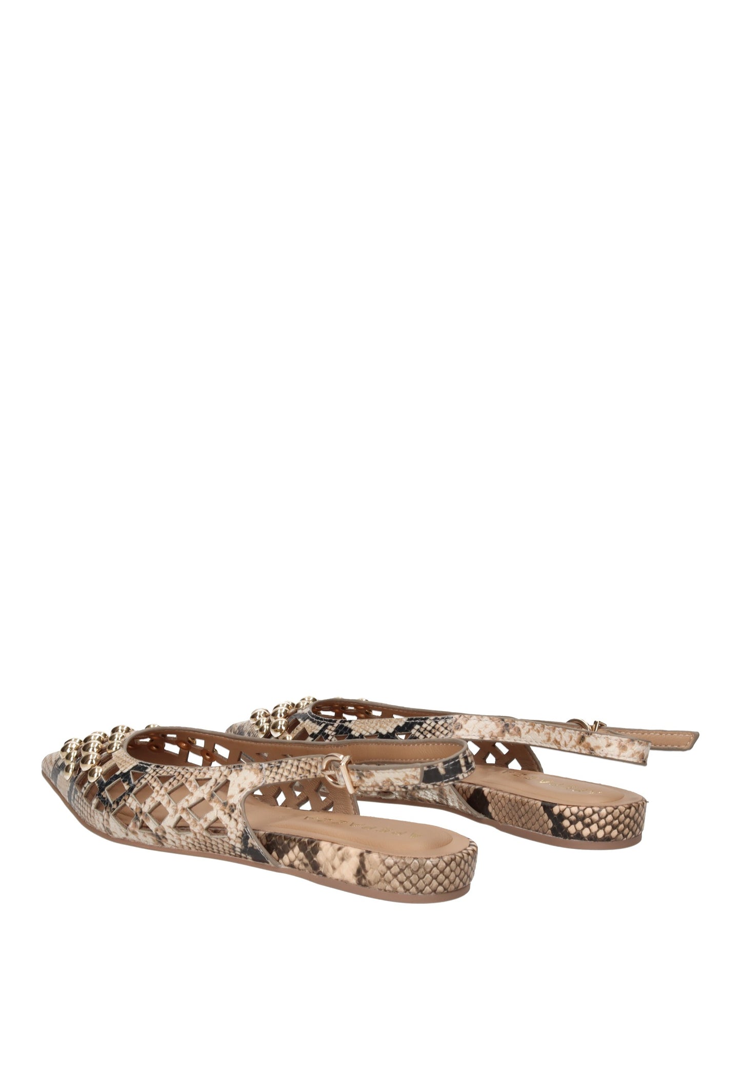 S6PETAL03/PYT Ballerina APEPAZZA in snake print with a heel strap and decorative details.