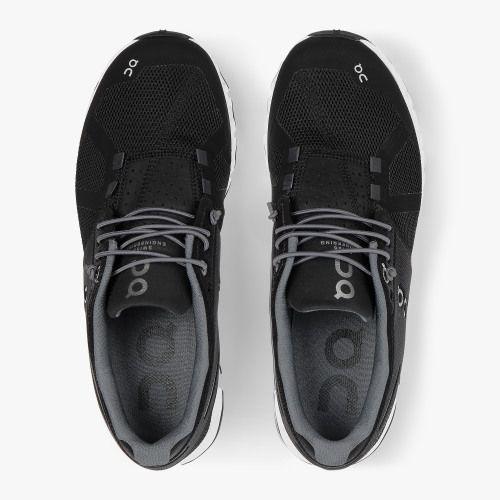 Scarpe Cloud Donna Nere di On Running, in mesh traspirante e antimicrobico, perfette per la corsa e l'eleganza.