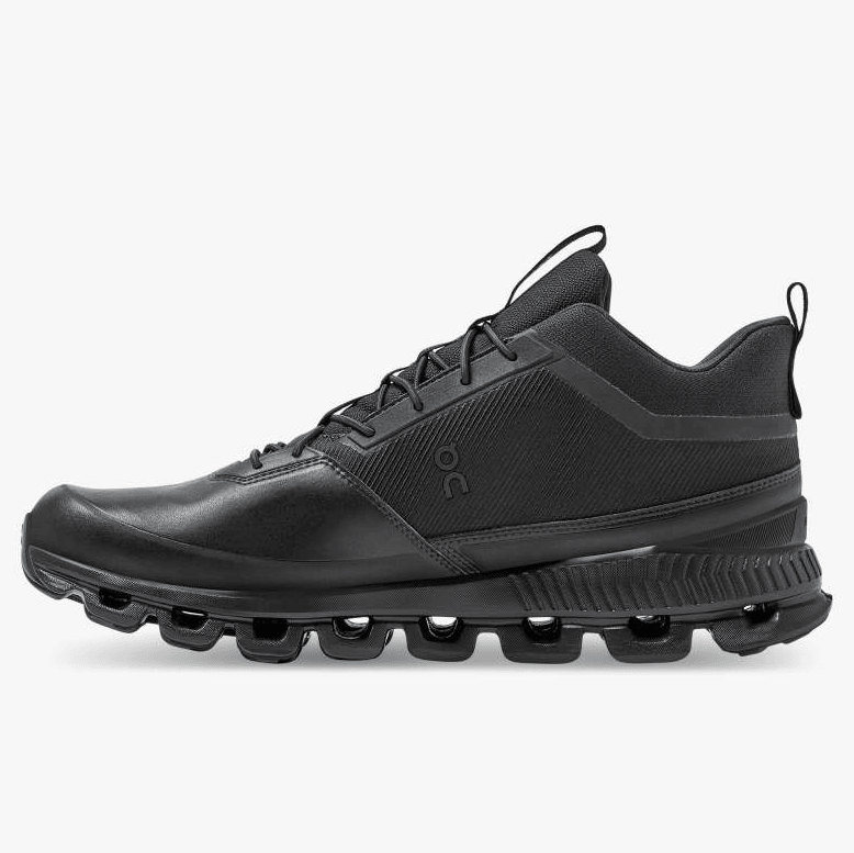 Scarpe Cloud Hi Waterproof Donna Nere di On Running, robuste e stilose con protezione impermeabile.