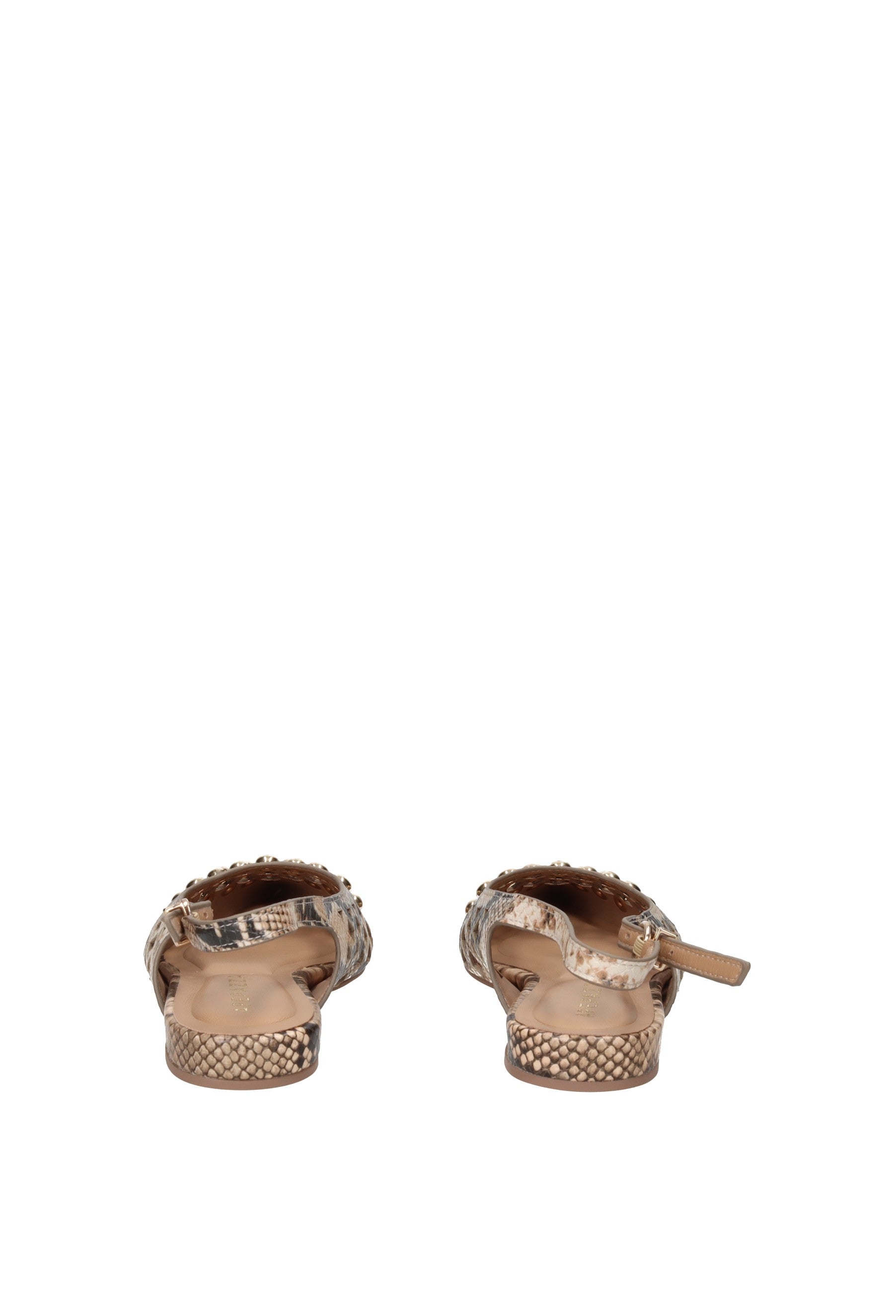 Retro view of S6PETAL03/PYT Ballerina APEPAZZA with metallic accents and comfortable heel strap.