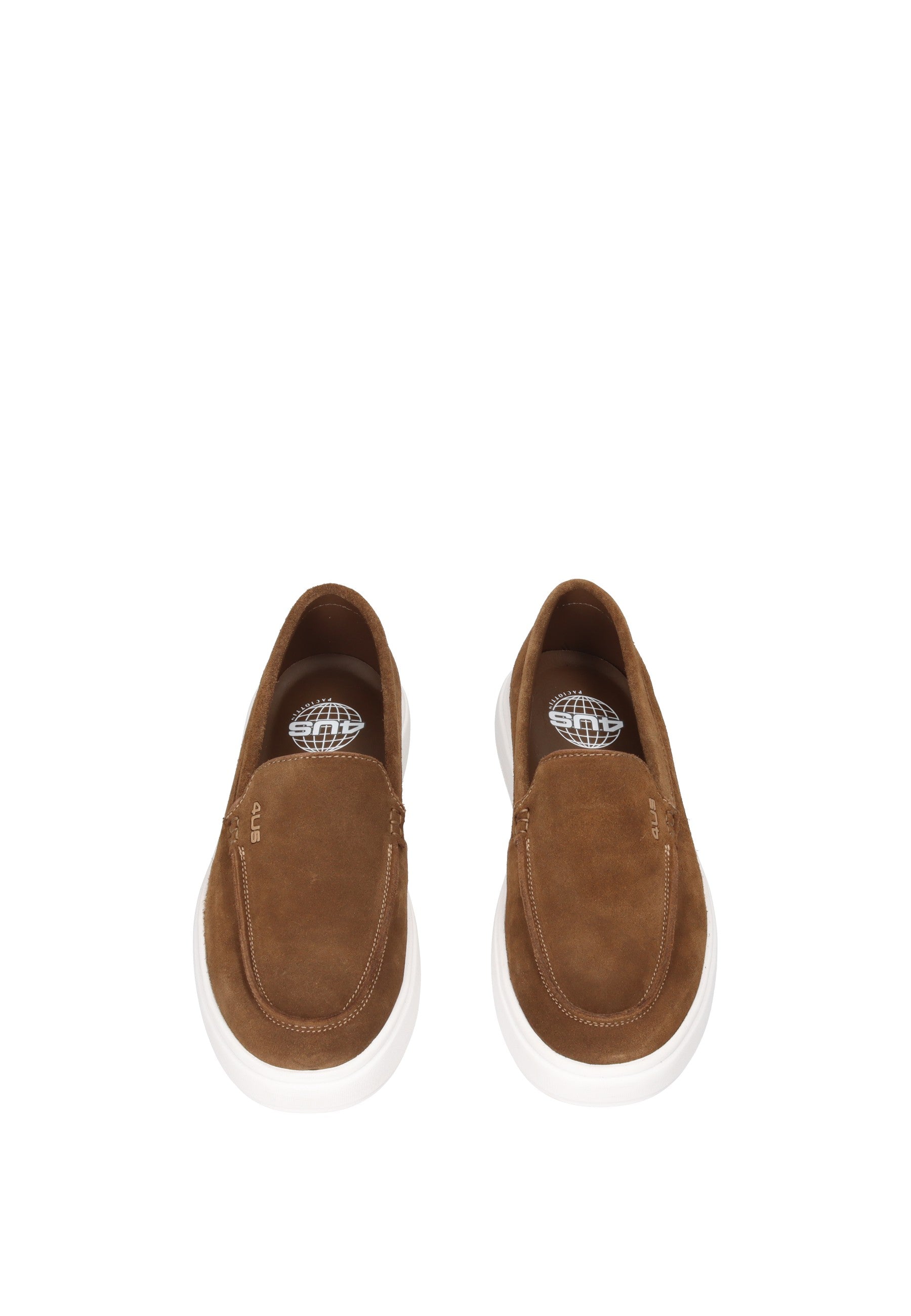 HM25045-01 Mocassino PACIOTTI 4US in brown suede with white rubber sole, stylish and comfortable footwear.
