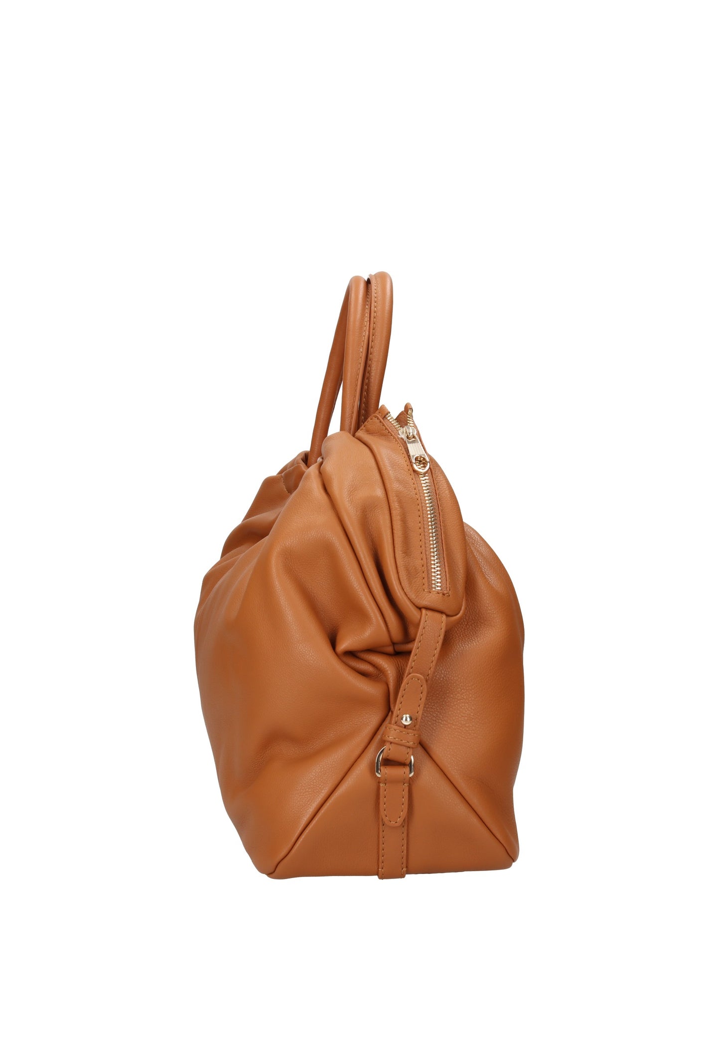 BIBP9E701 Borsa a mano FRANCESCO BIASIA in pelle nappa marrone elegante e versatile, vista laterale con tracolla.