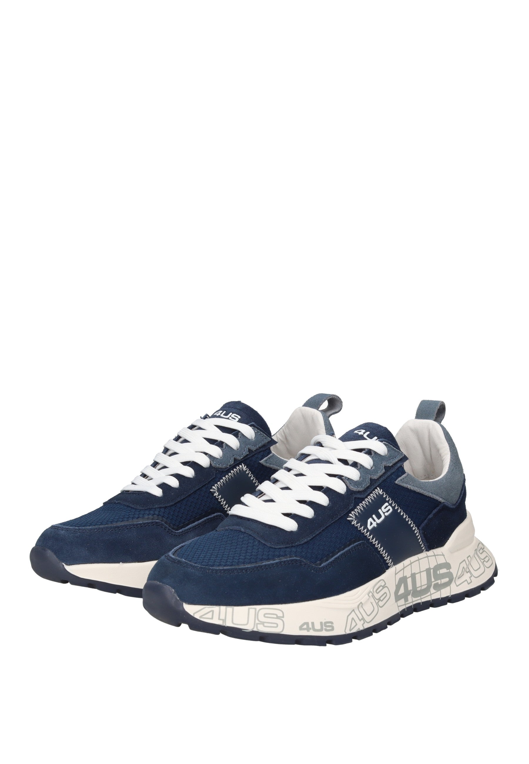 4US-13 sneaker PACIOTTI 4US in navy suede and fabric with white laces and padded insole.