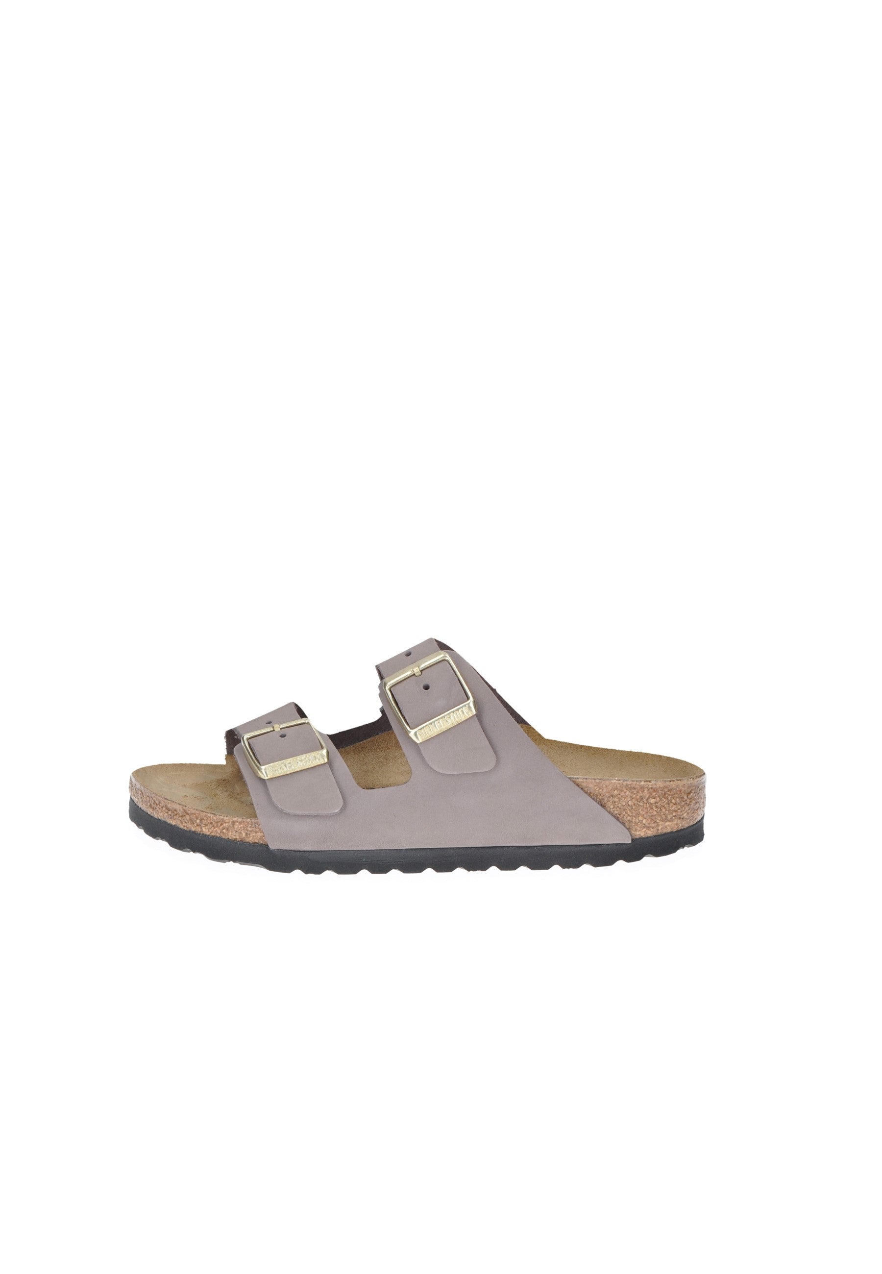 Sandalo Arizona BIRKENSTOCK in pelle con plantare anatomico e due cinturini regolabili in metallo.