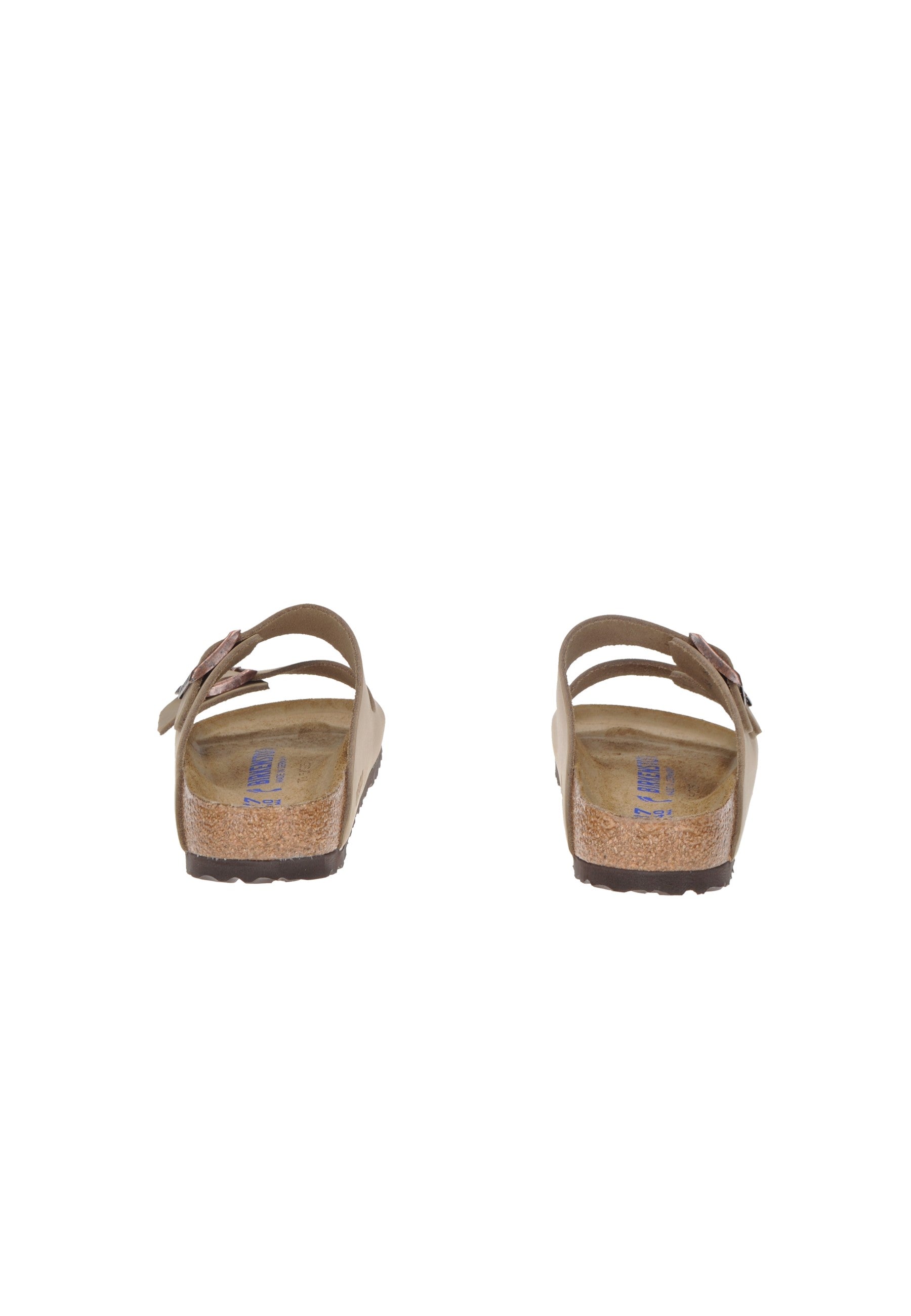 Back view of BIRKENSTOCK Arizona BS Oiled sandals with adjustable metal buckles and soft suede footbed.