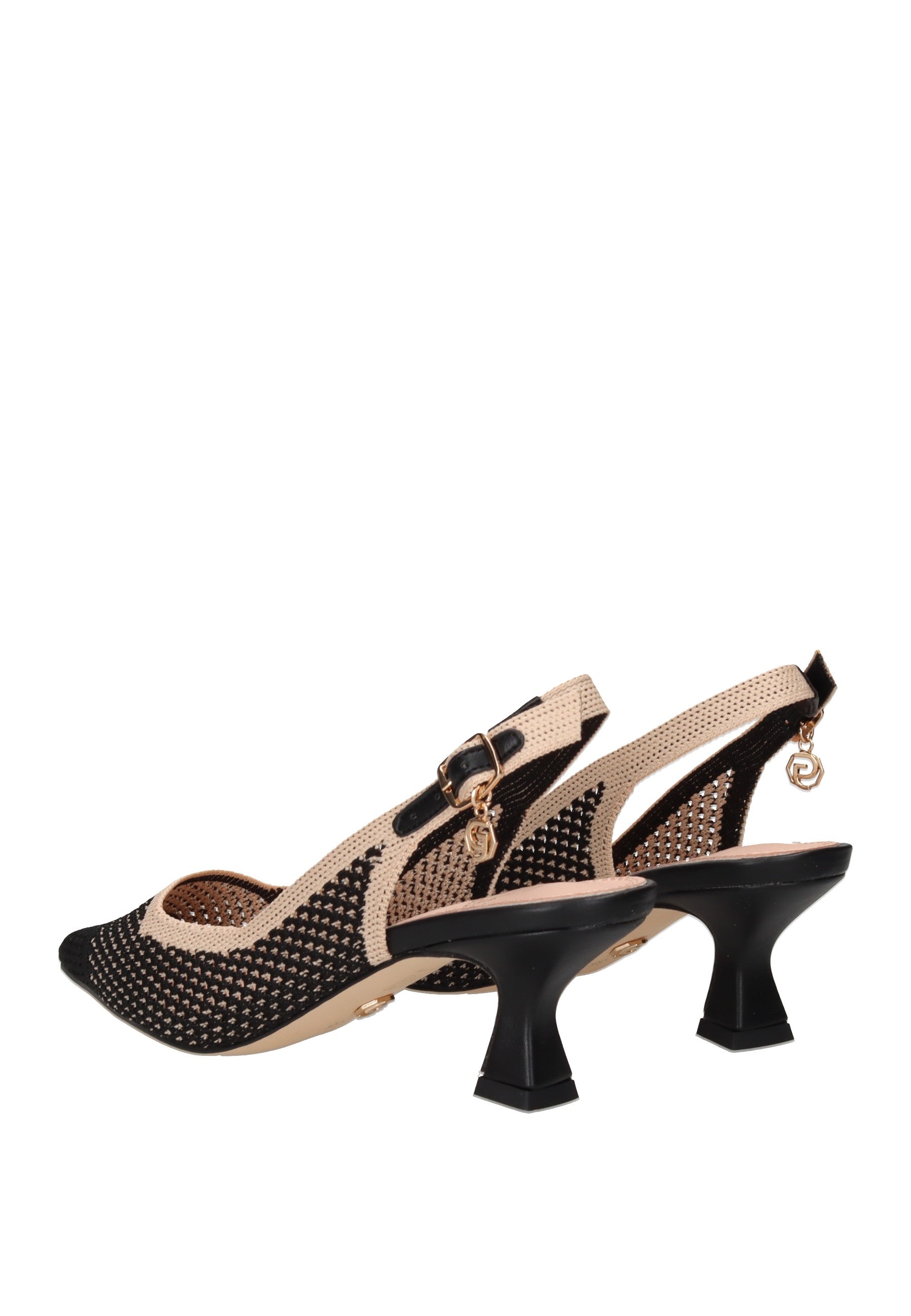 GK229 Decollete aperto dietro GOLD&GOLD in tessuto con cinturino e tacco alto, elegante e confortevole.
