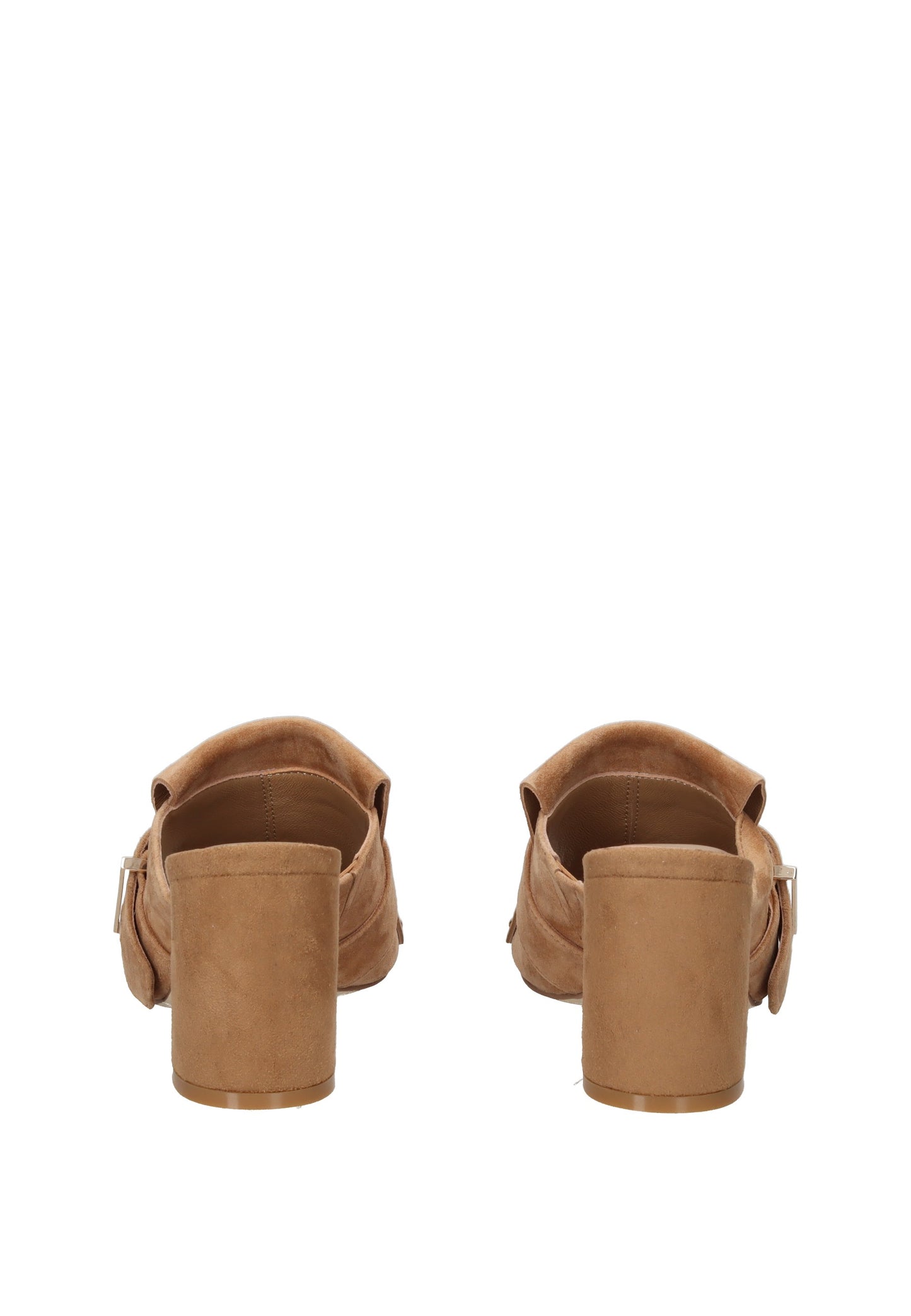 S6FREESIA01/SUE Sandalo APEPAZZA view from the back showcasing the high heel and soft suede material.