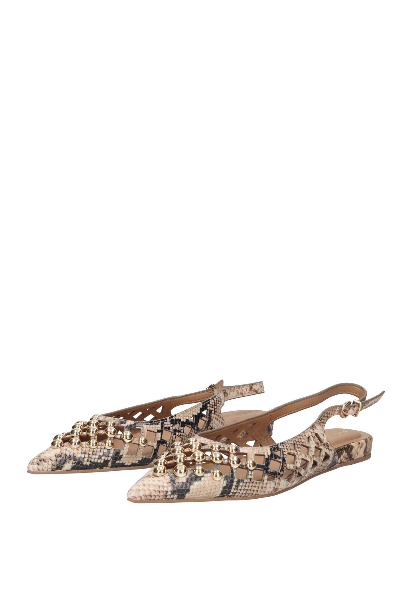 S6PETAL03/PYT Ballerina APEPAZZA in beige snakeskin with metallic details and ankle strap.