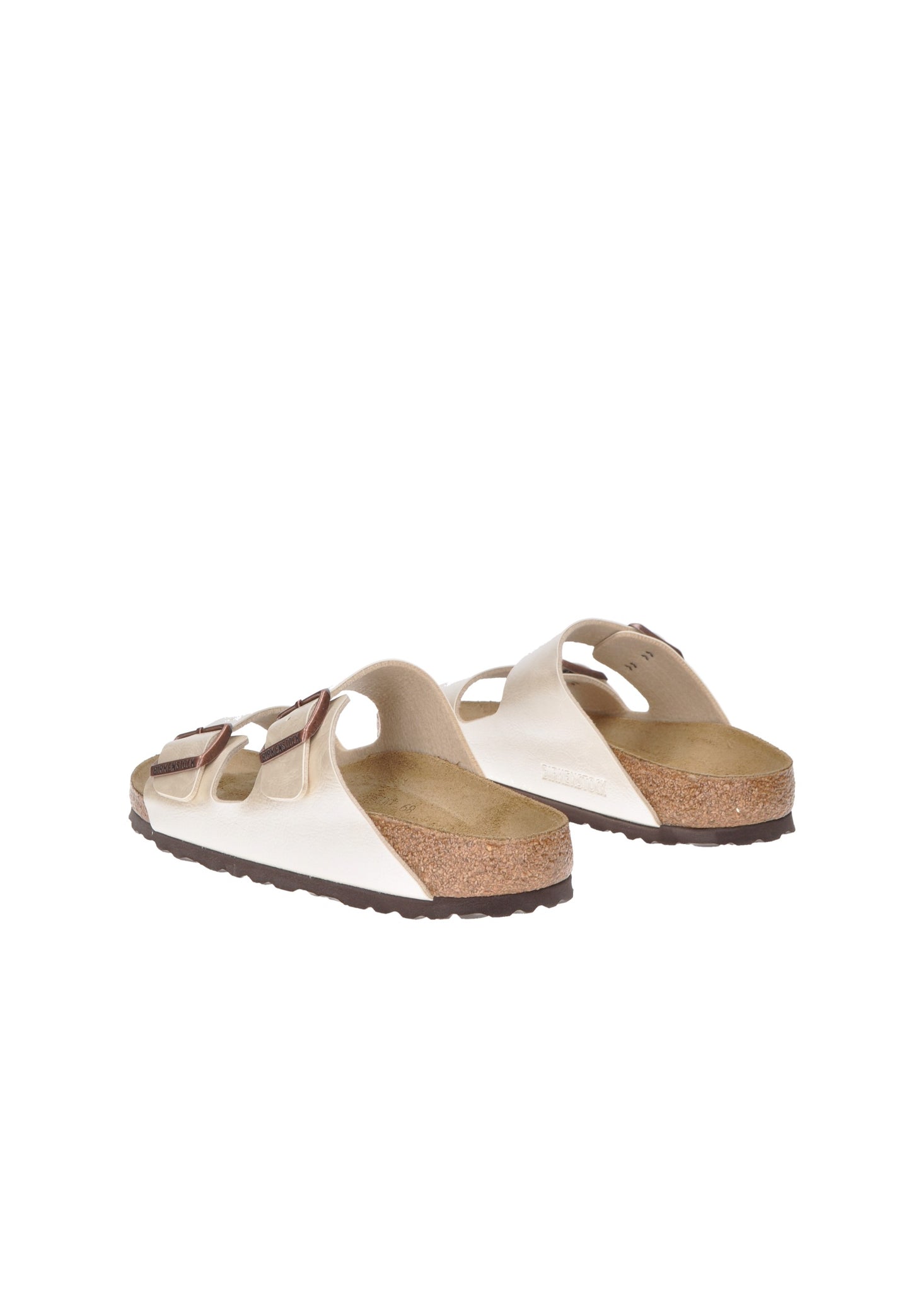 Sandalo BIRKENSTOCK Arizona in Birko Flor con suola in sughero e lattice, due cinturini con fibbie regolabili.