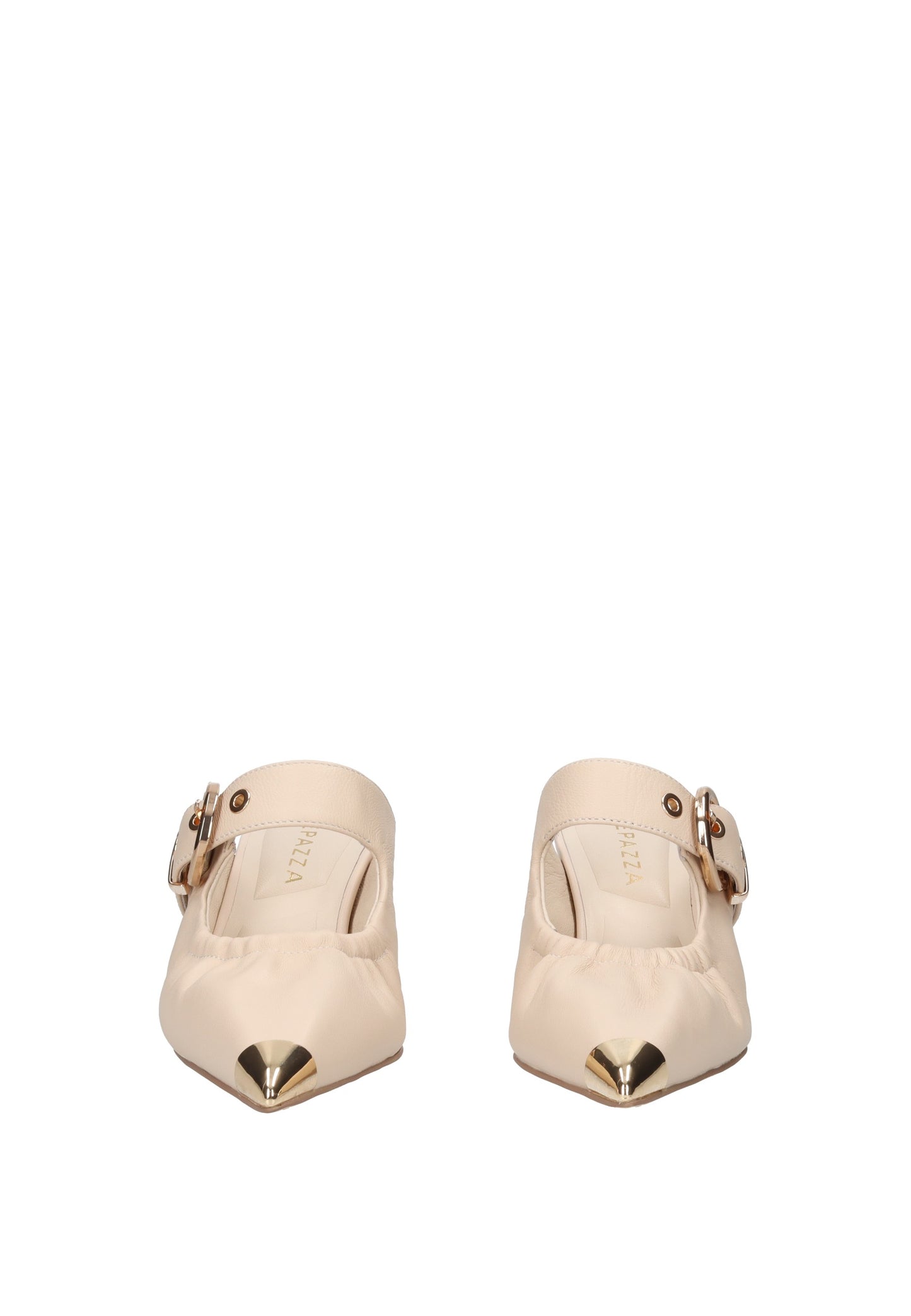 S6GLOW03/LEA Sandalo APEPAZZA, sandali in pelle con fibbia e punta dorata, comfort e stile per ogni occasione.