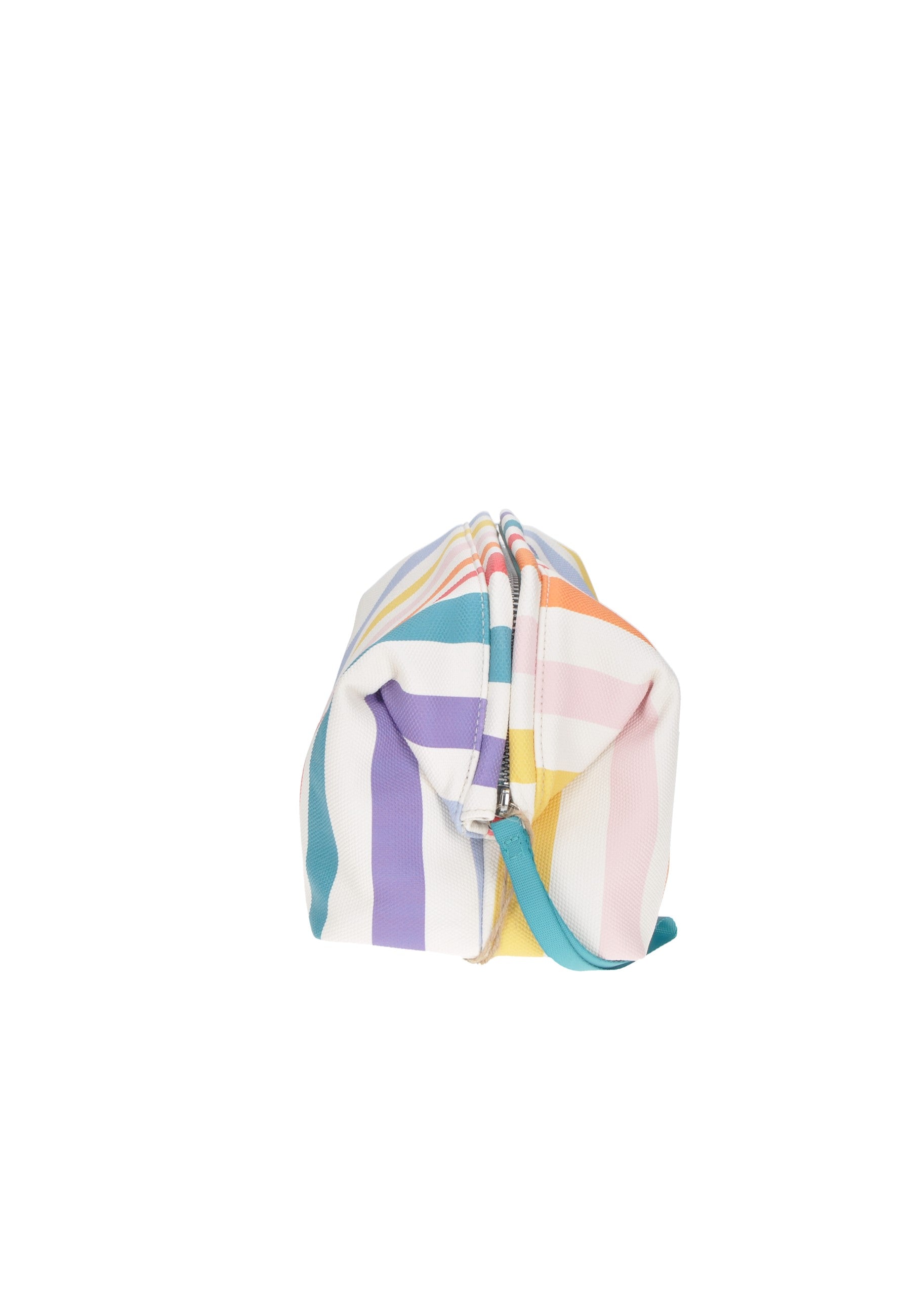 Colorful striped pochette bag with zipper closure, perfect for beach outings and food storage.