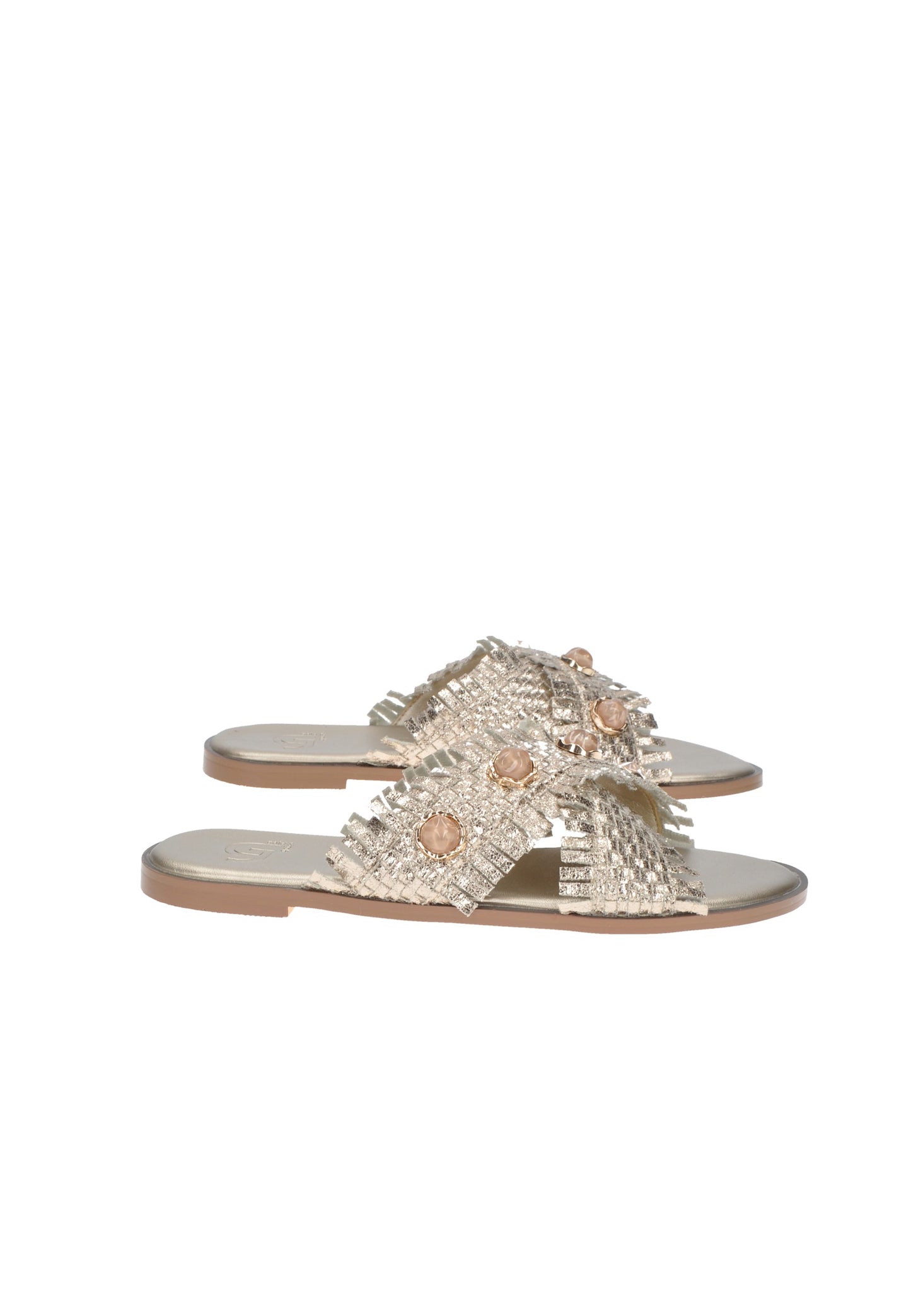 GH70 Sandalo GOLD&GOLD, eleganti scarpe estive con dettagli in velluto e perle decorative.