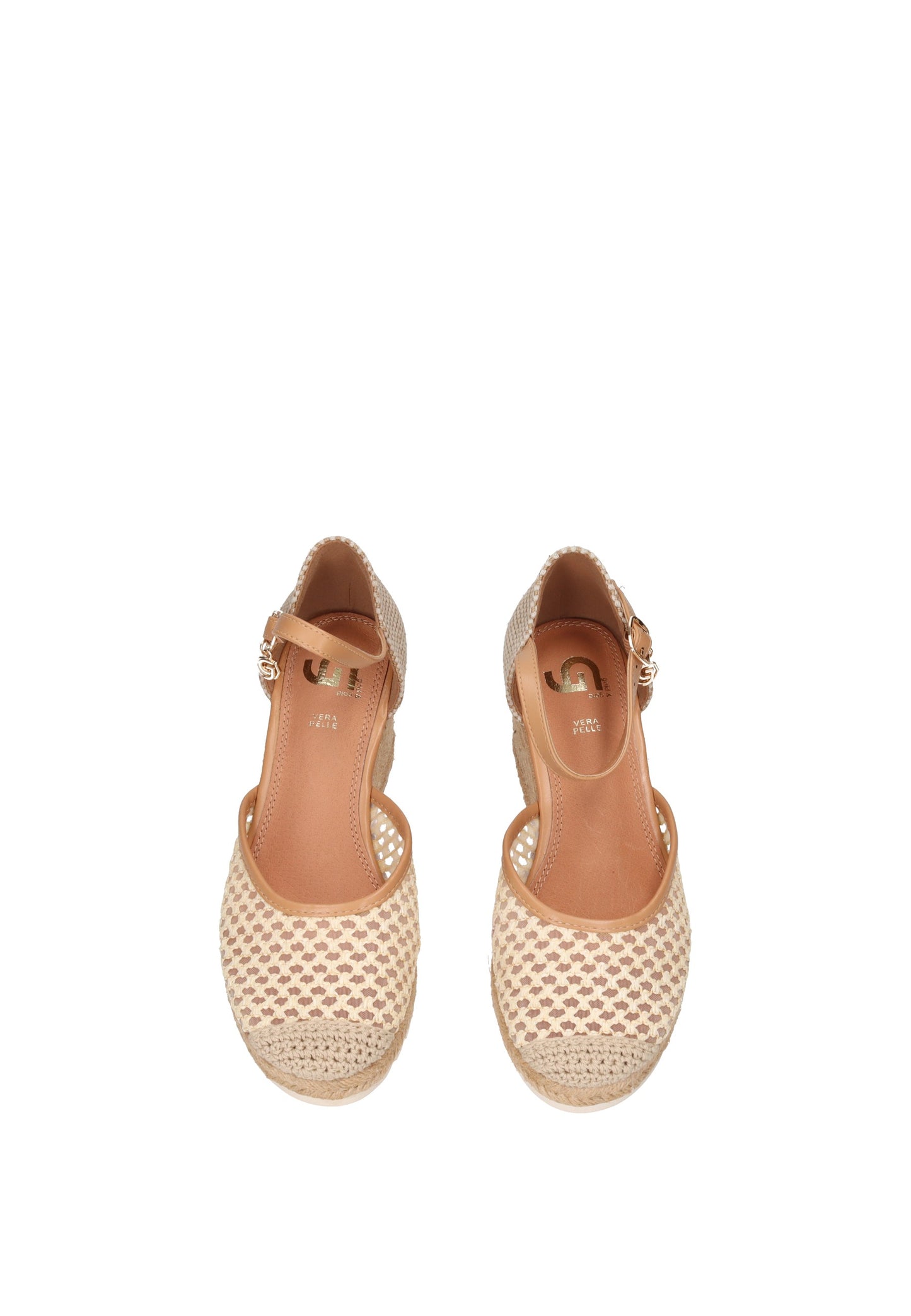 GH112 Espadrillas GOLD&GOLD con cinturino, fondo gomma, 8 cm zeppa, tessuto leggero e imbottitura in pelle.