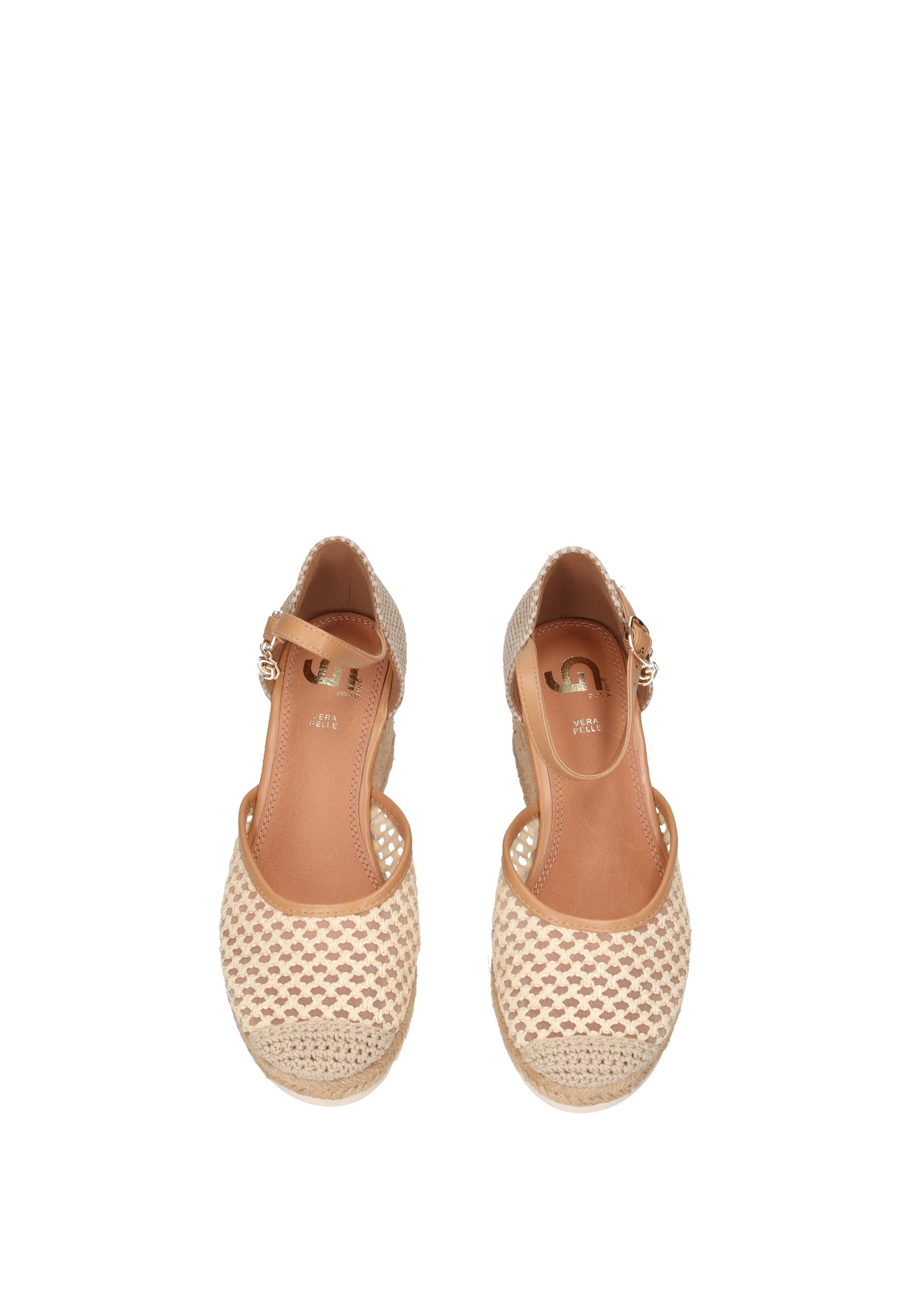 GH112 Espadrillas GOLD&GOLD con cinturino, fondo gomma, 8 cm zeppa, tessuto leggero e imbottitura in pelle.