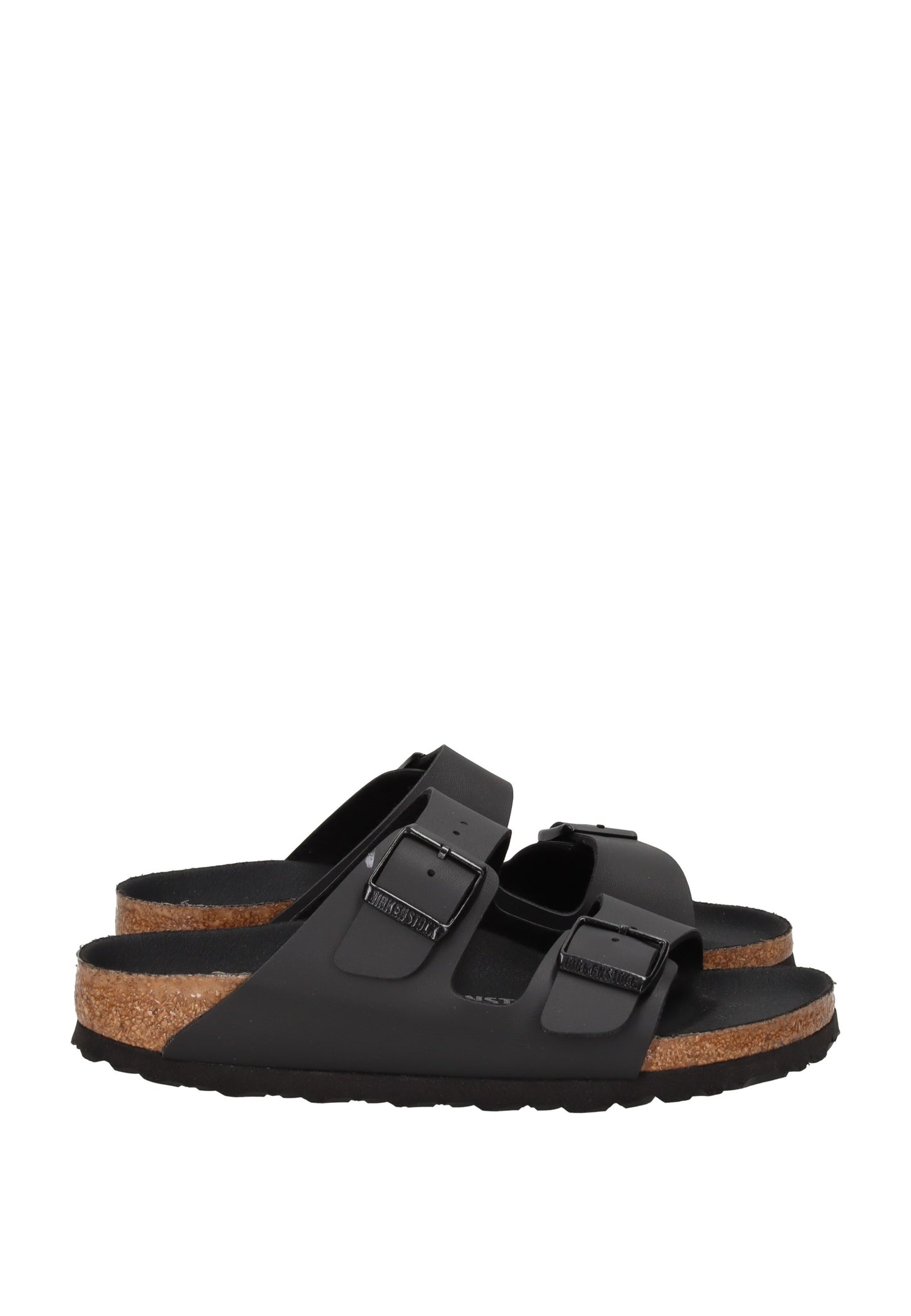 1019069 Sandalo BIRKENSTOCK in bianco con due cinturini regolabili e suola in sughero e lattice.